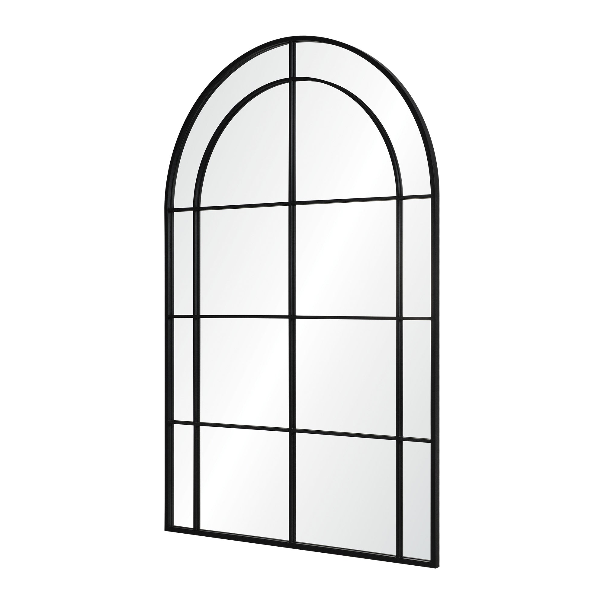 Atkinson Full Length Mirror viewed at an angle, featuring a black grid frame