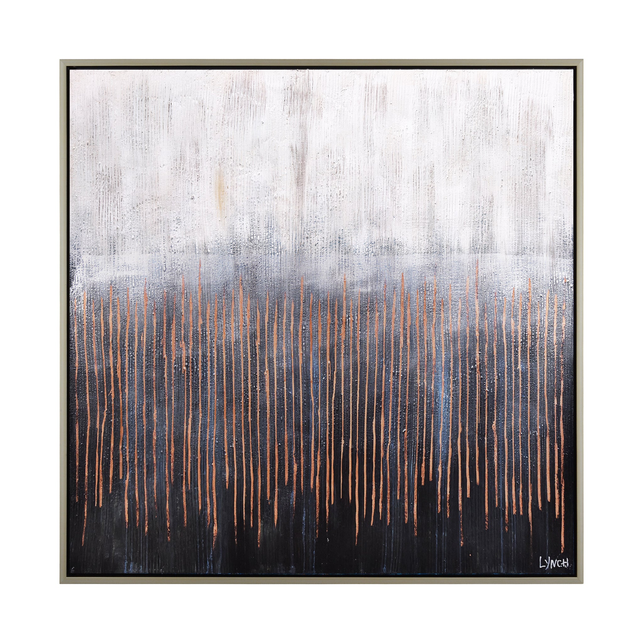 Flynn canvas art featuring abstract design with copper lines on a gray and black background.