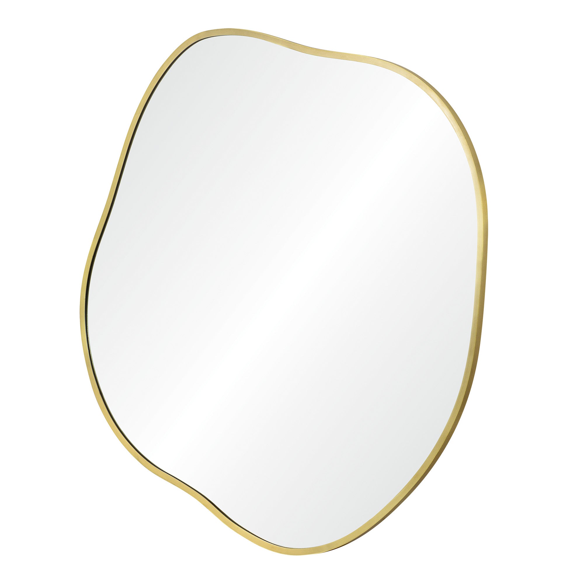 Nucleus Wall Mirror featuring a gold outline and smooth, organic shape