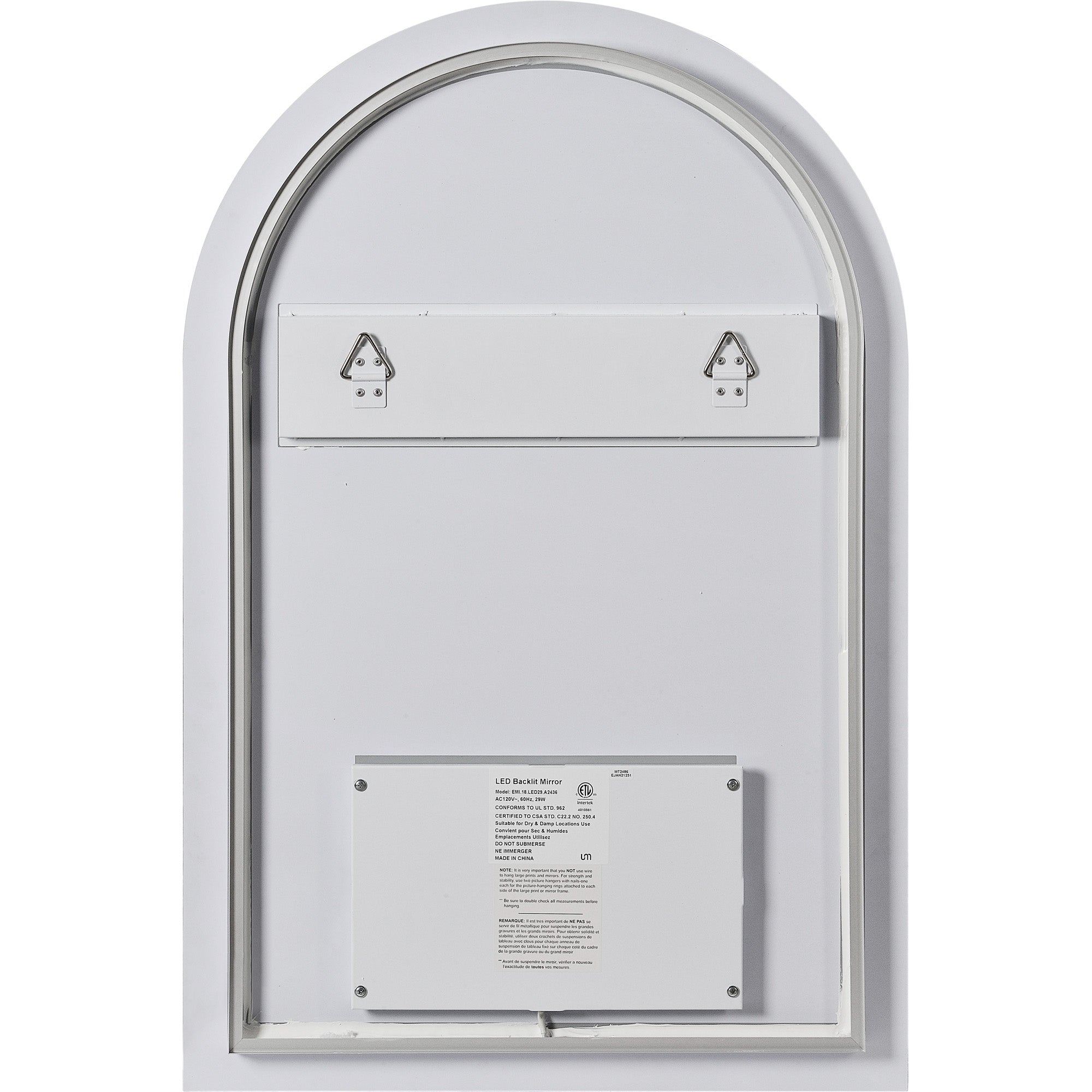 Blanca Led Mirror back view displaying mounting brackets and a white finish.