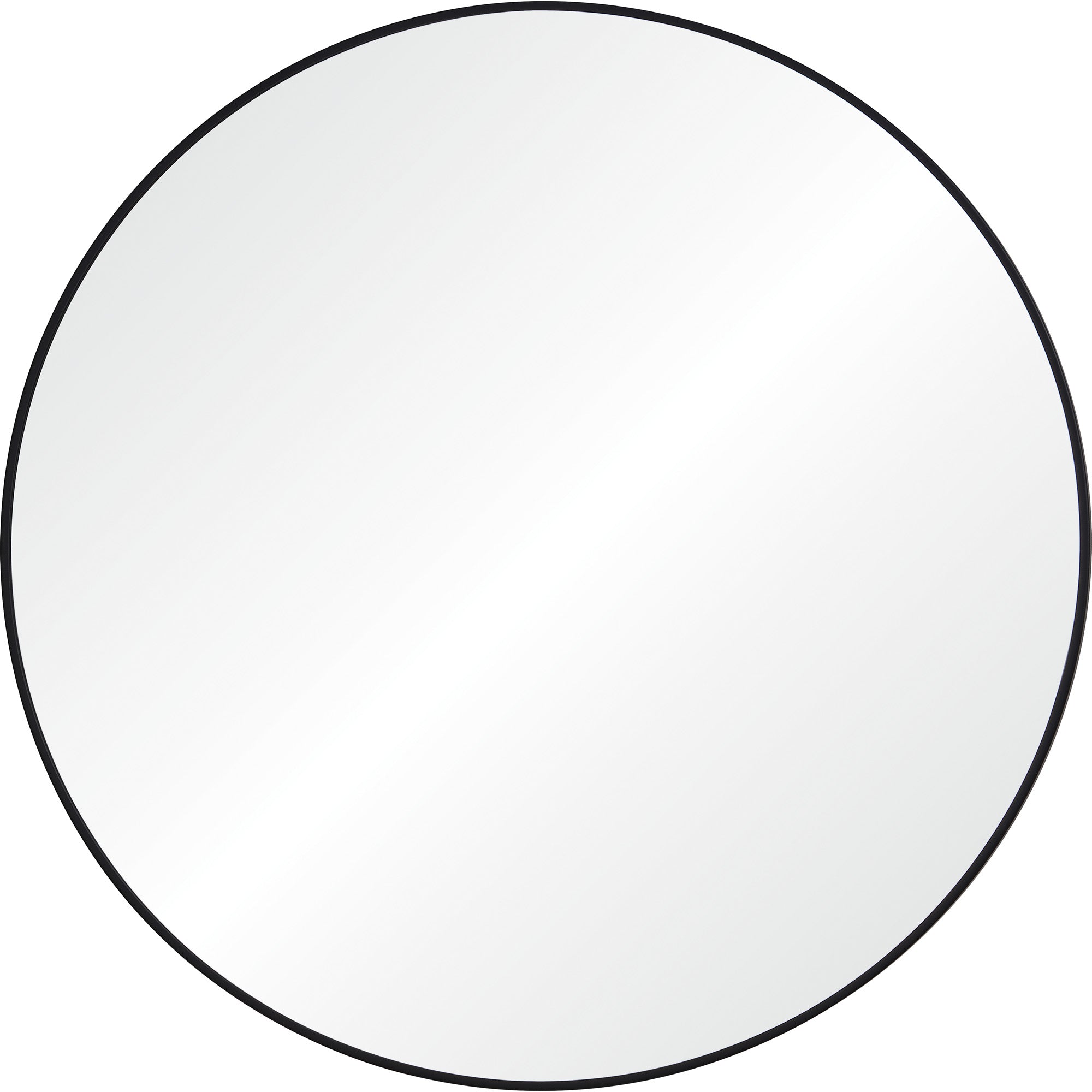 Posadas Wall Mirror, round design with a sleek black frame and clear reflective surface.