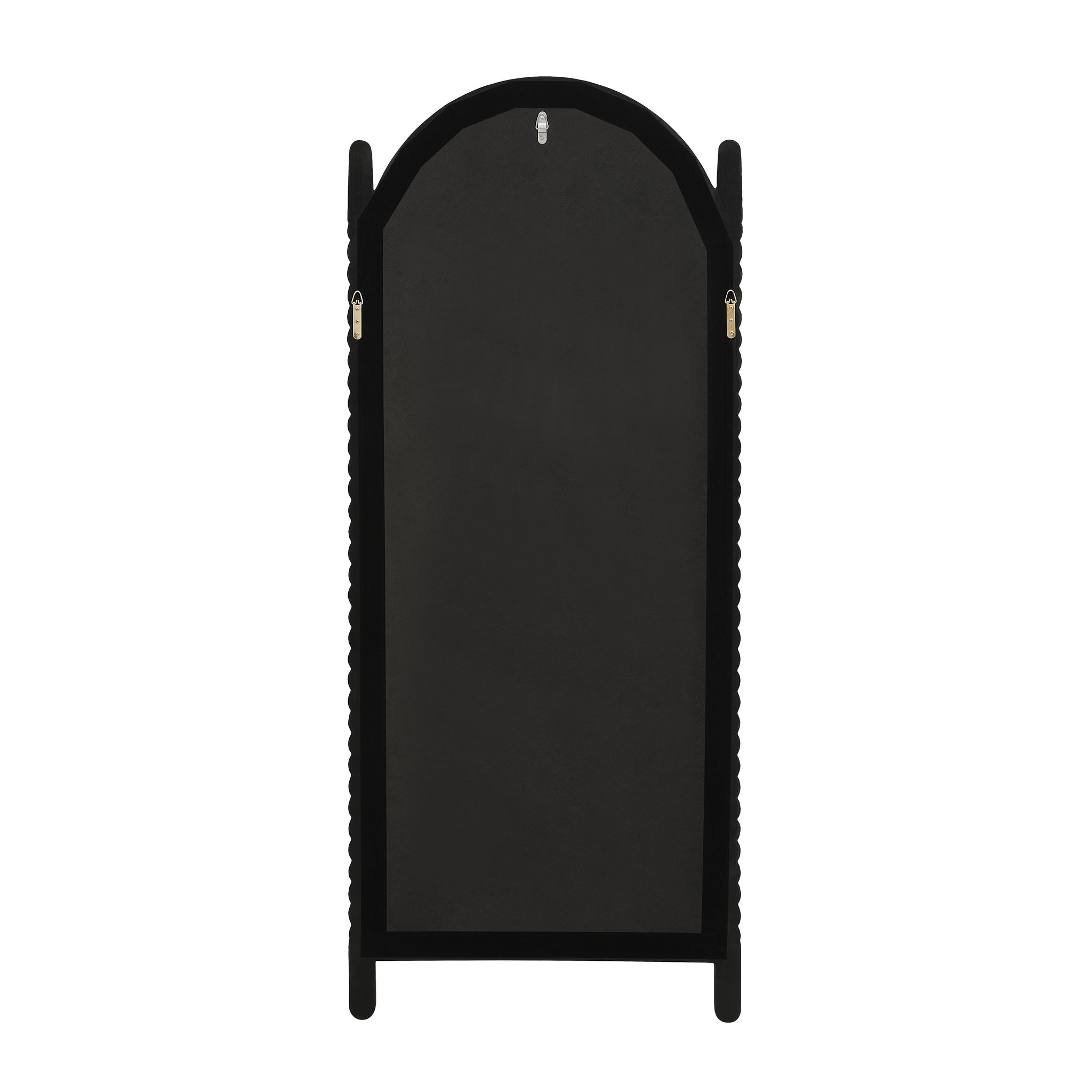 Back view of Ignatius mirror with a black finish and hanging hardware.