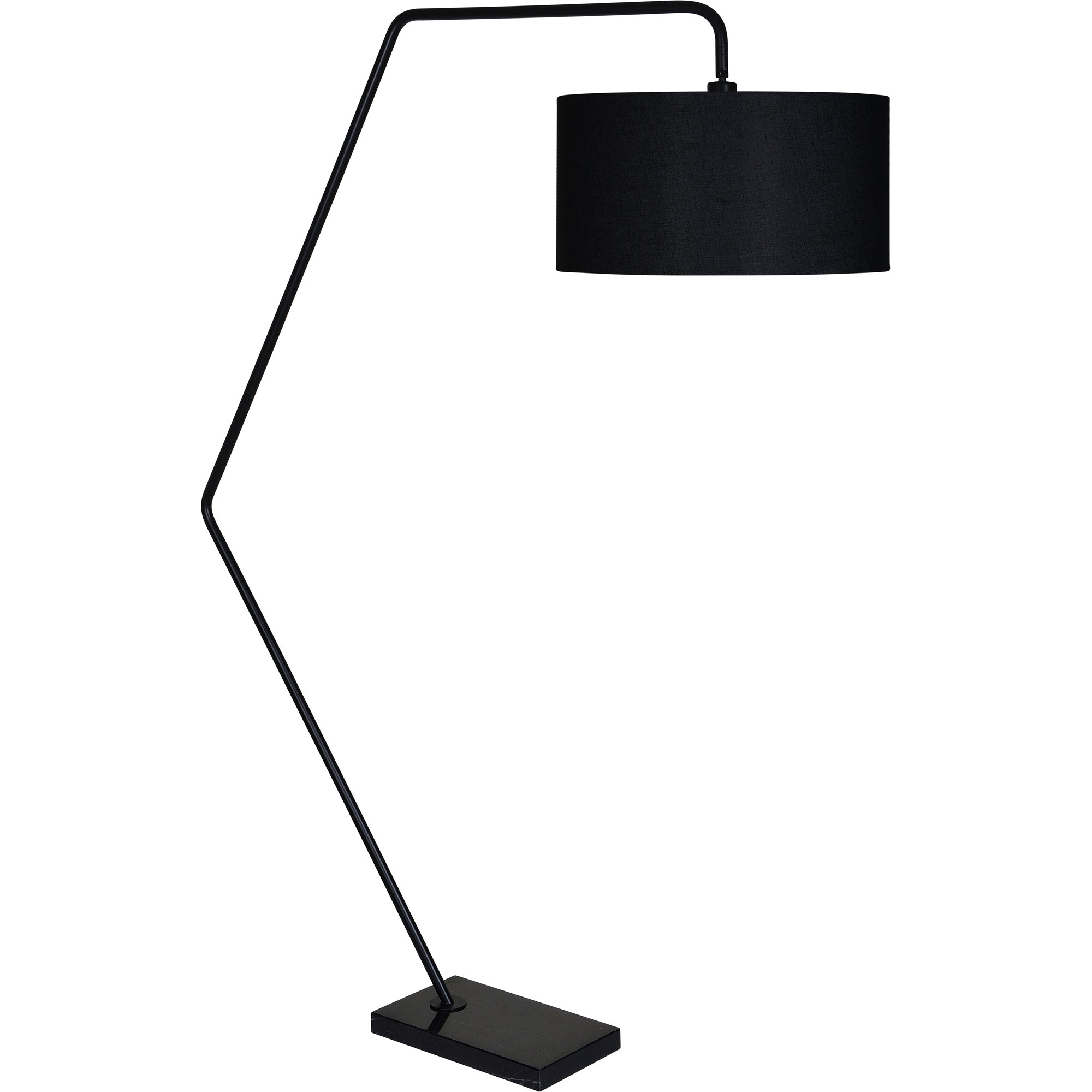 Penelin Floor Lamp featuring a black shade and minimalist black metal design, side view.
