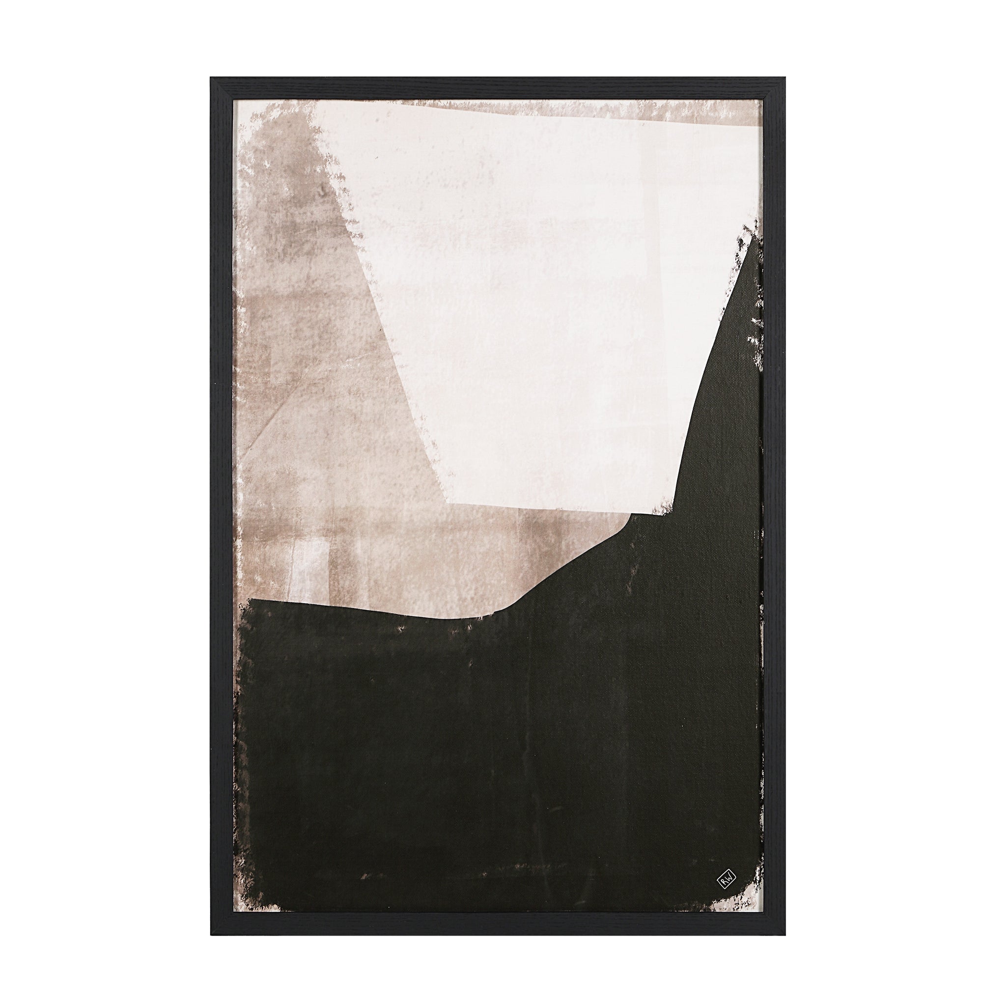 Watson wall decor featuring a minimalist abstract design in black and beige with a black frame