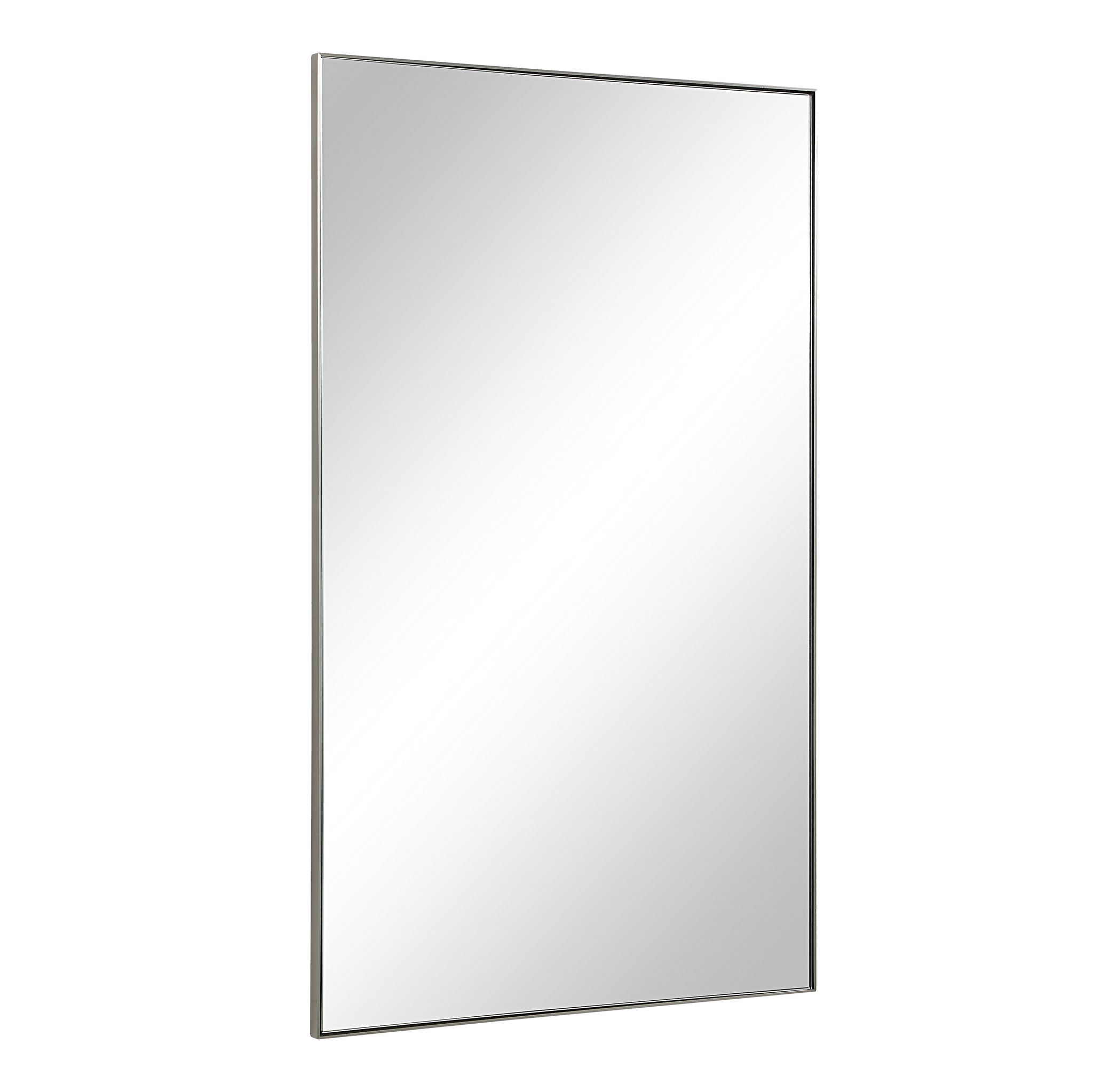 Spili mirror by Renwil, angled view showcasing a silver frame and reflective surface