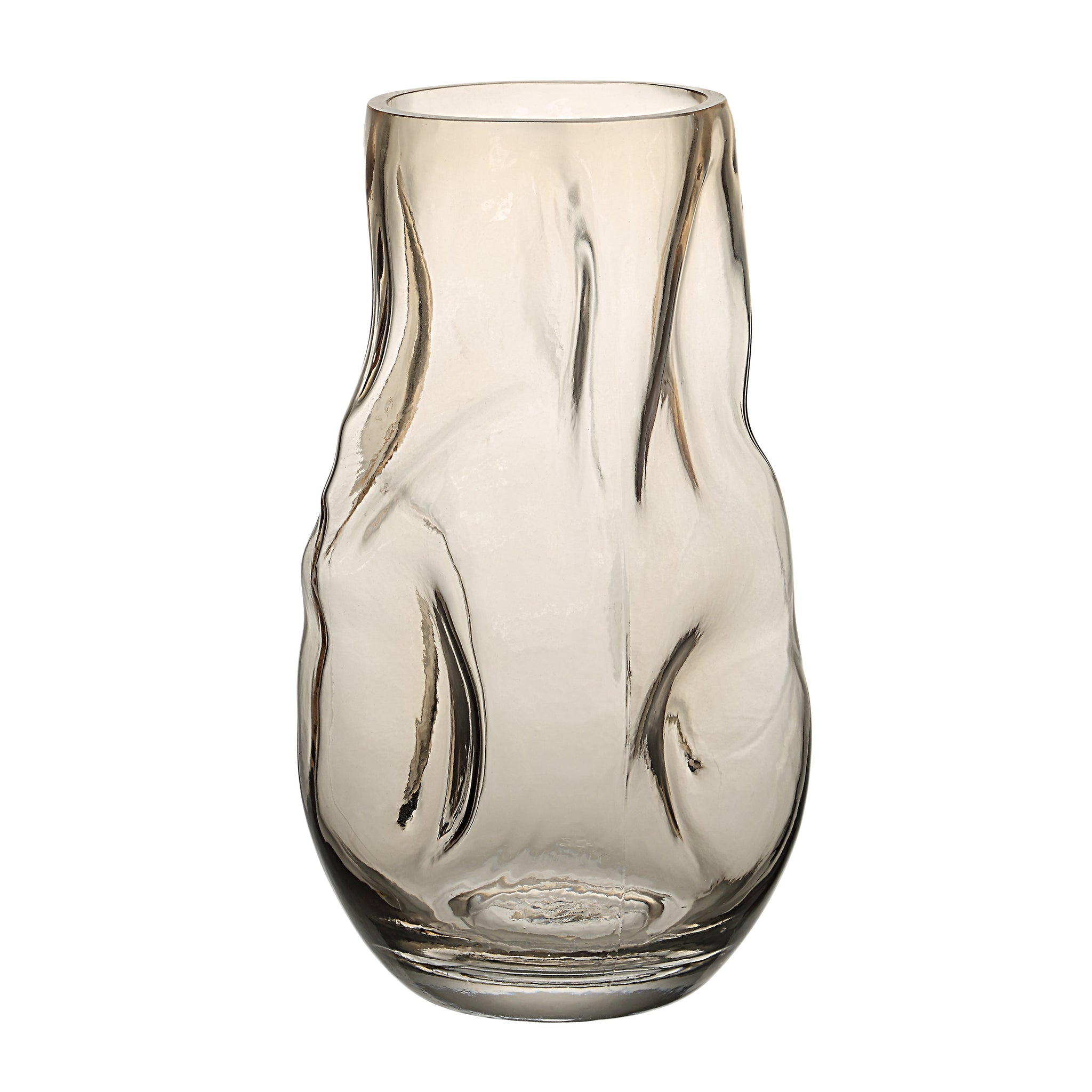 Tawny Glass Vase by Renwil, wavy design, smooth finish, light tawny hue, elegant silhouette.