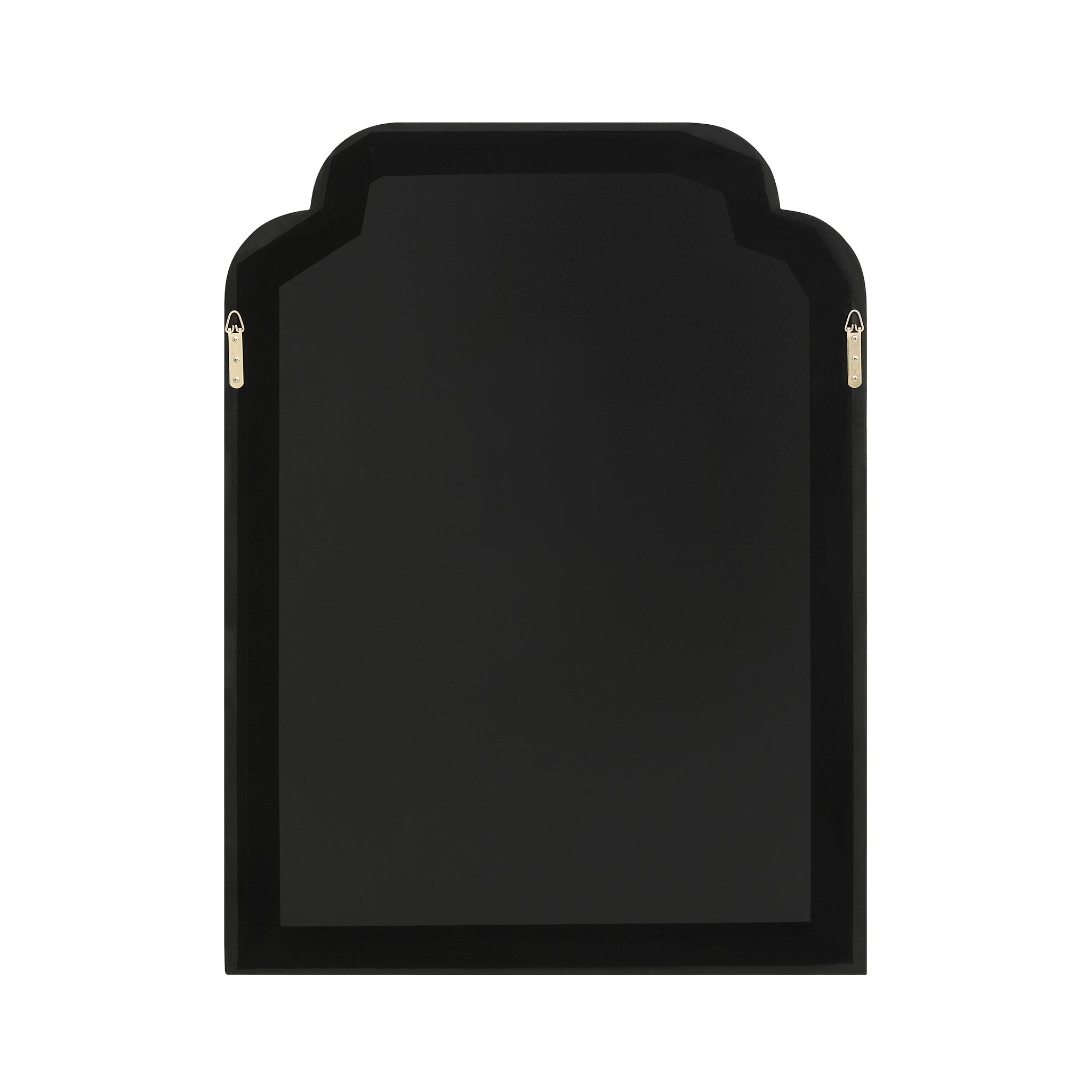 Back view of Emilien mirror in black with hanging hardware.