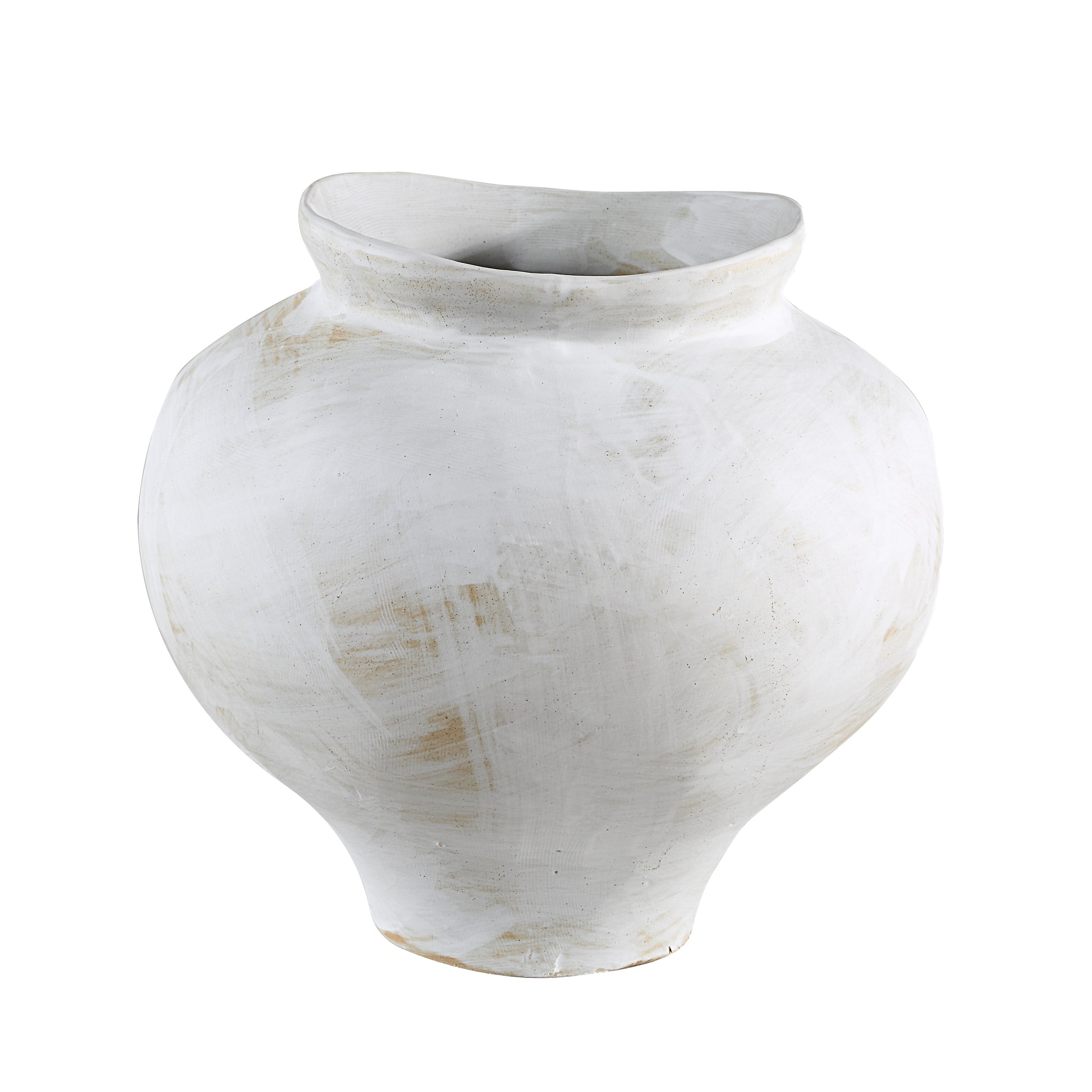 Elia vase in white ceramic with a unique shape and soft beige highlights.