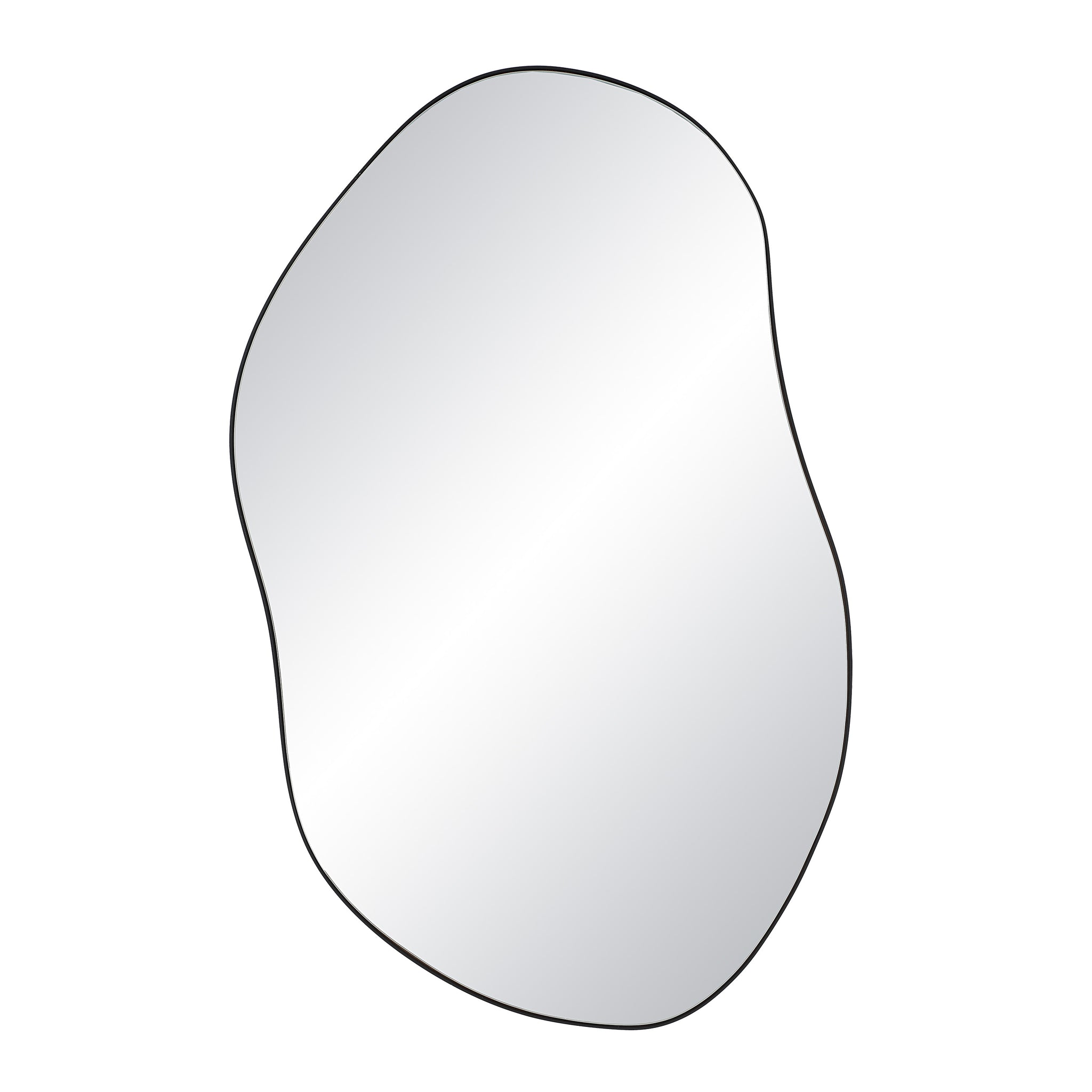 Jane Wall Mirror with an organic shape, featuring a reflective surface and black outline.
