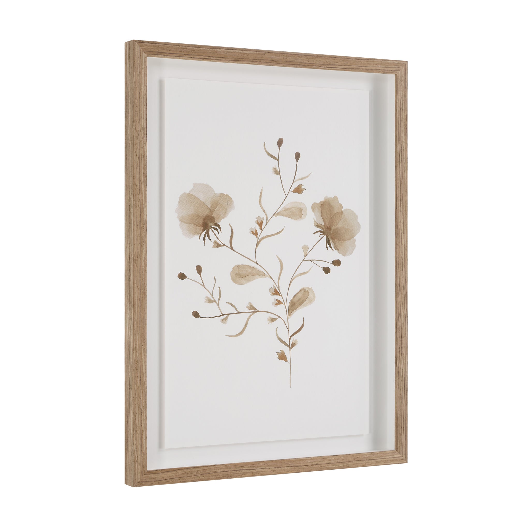 Madalena wall art with a floral illustration, angled view showing the light wood frame.