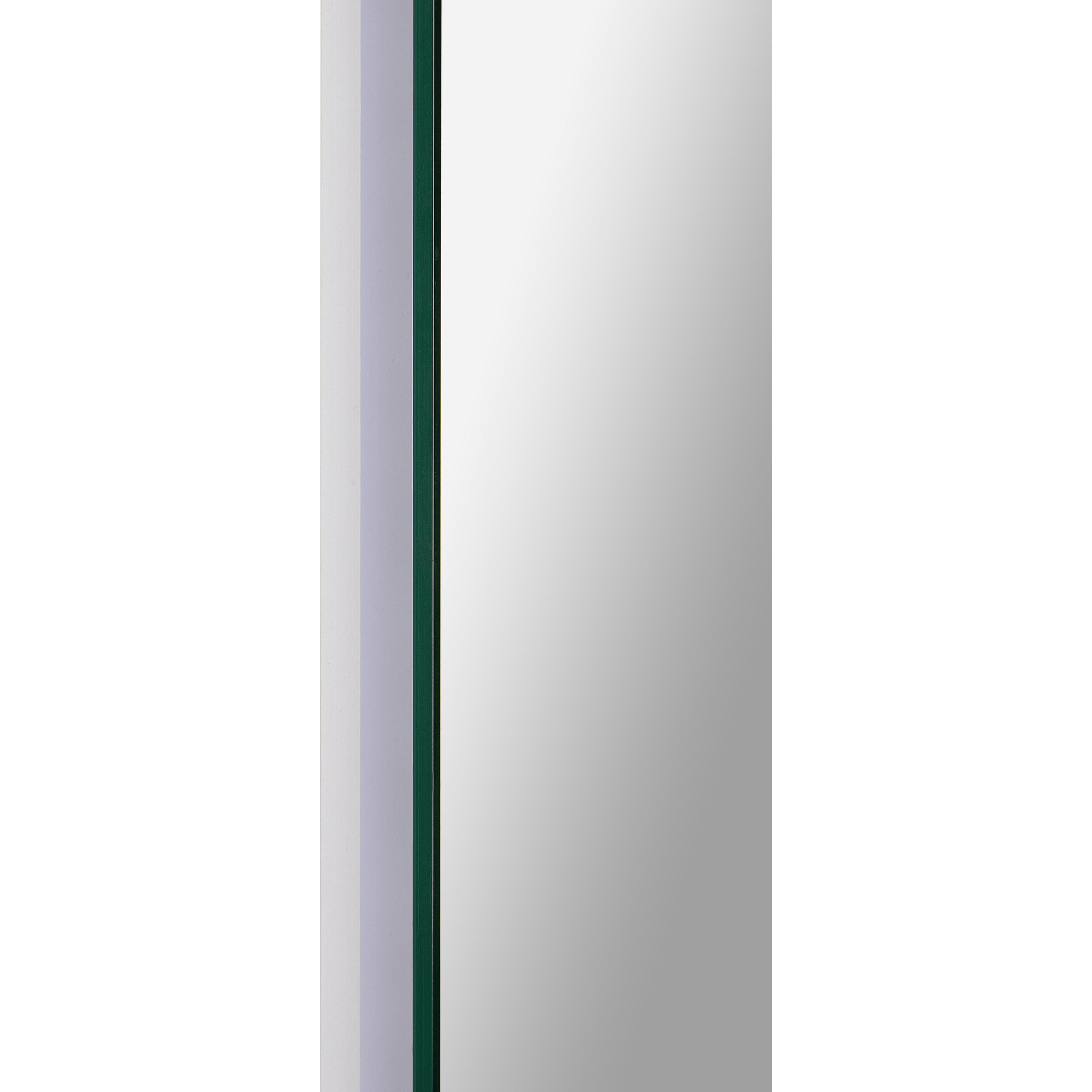 Blanca Led Mirror showcasing a side view with a green trim and modern design.