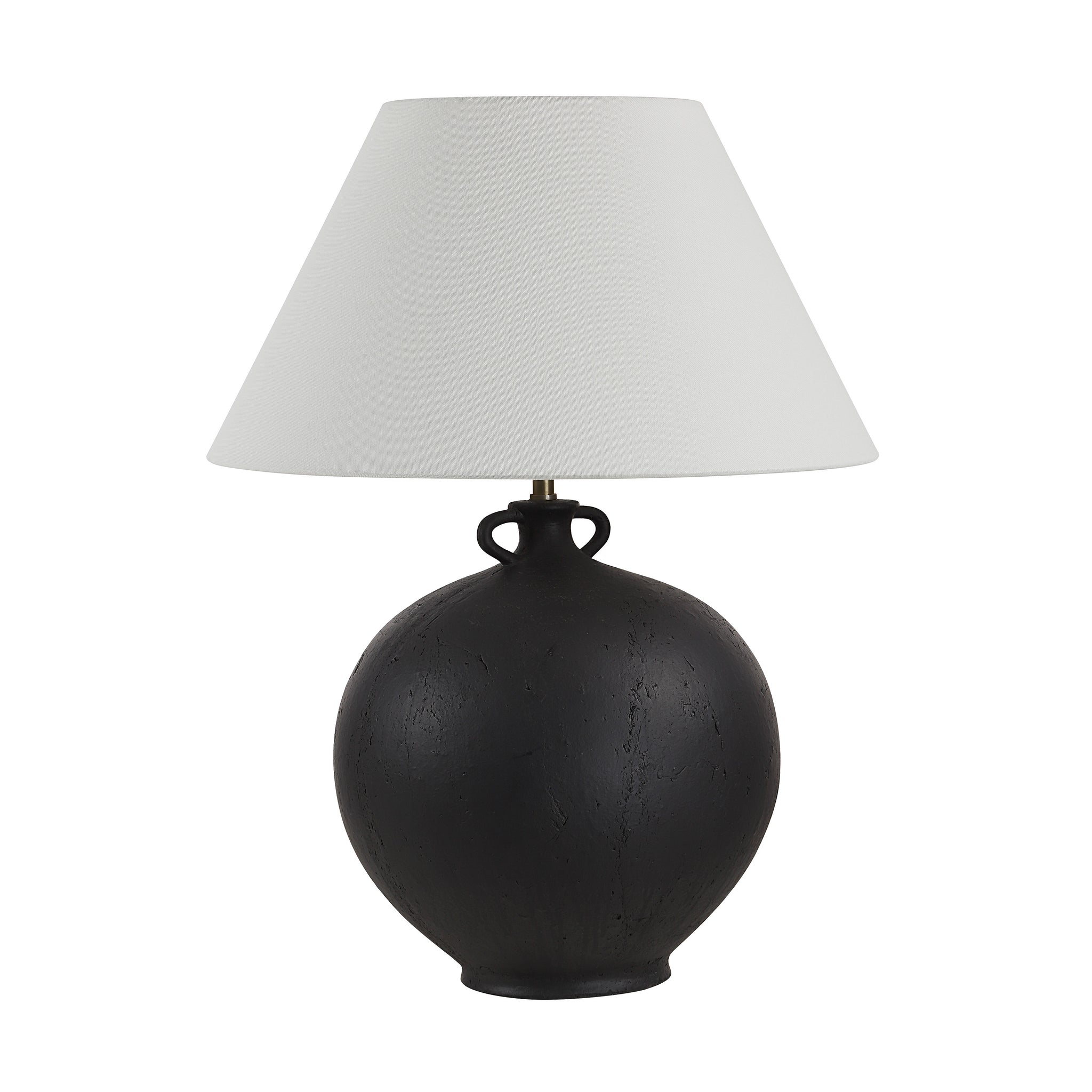 Alicia Table Lamp featuring a round black base and a white conical shade