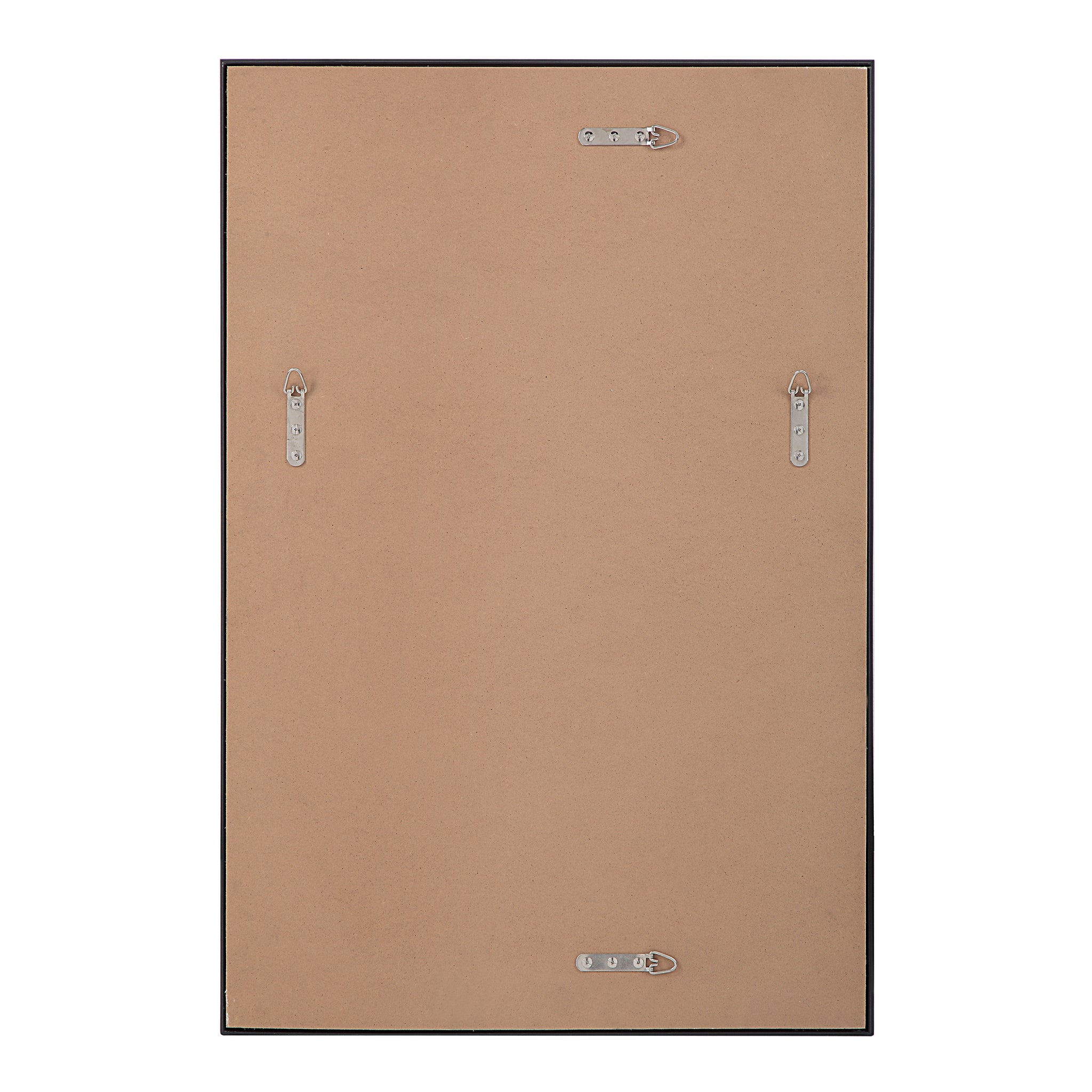 Back view of Lausanne Wall Mirror, showing mounting hardware and a brown backing.