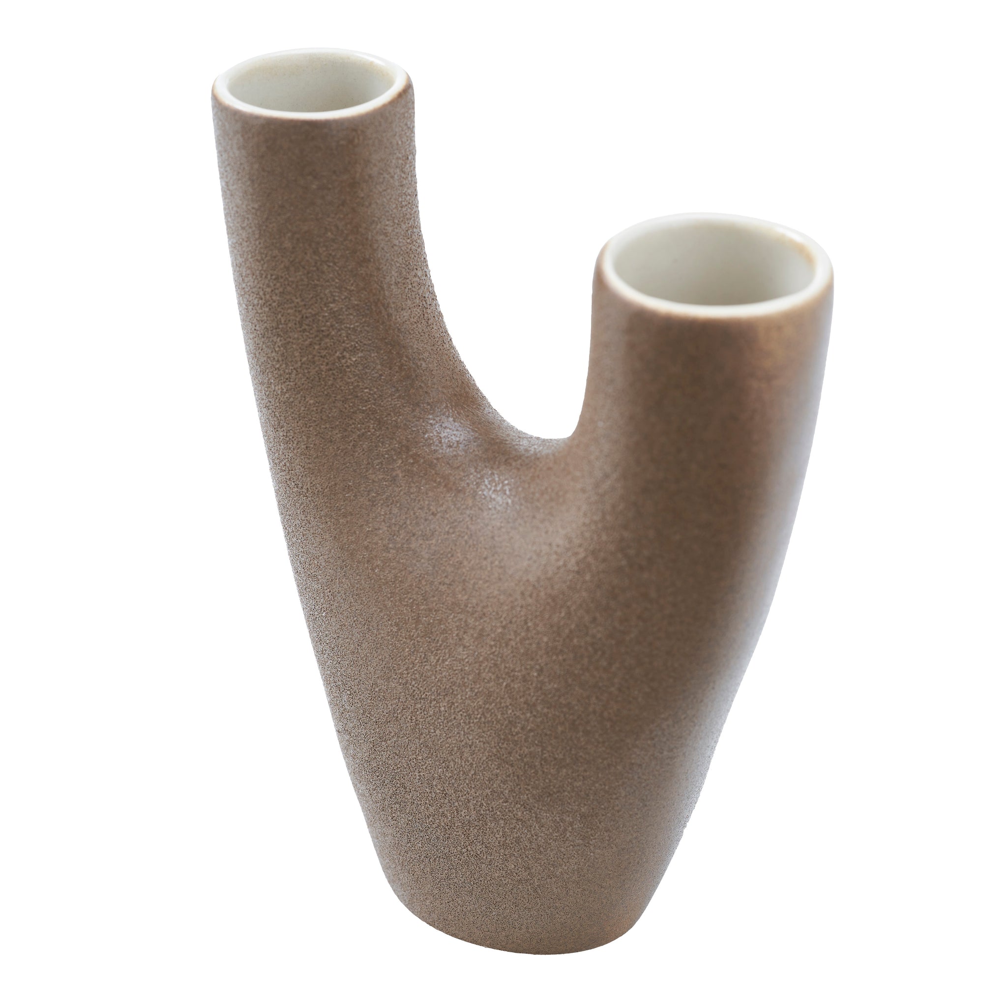 Garnier Small Vase in brown ceramic, showcasing a unique U-shaped design and glossy interior.