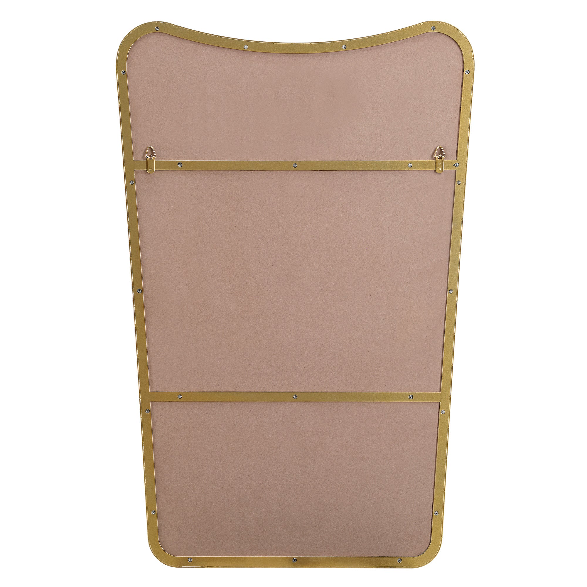 Back view of Artesia Wall Mirror with a pink backing and gold frame.