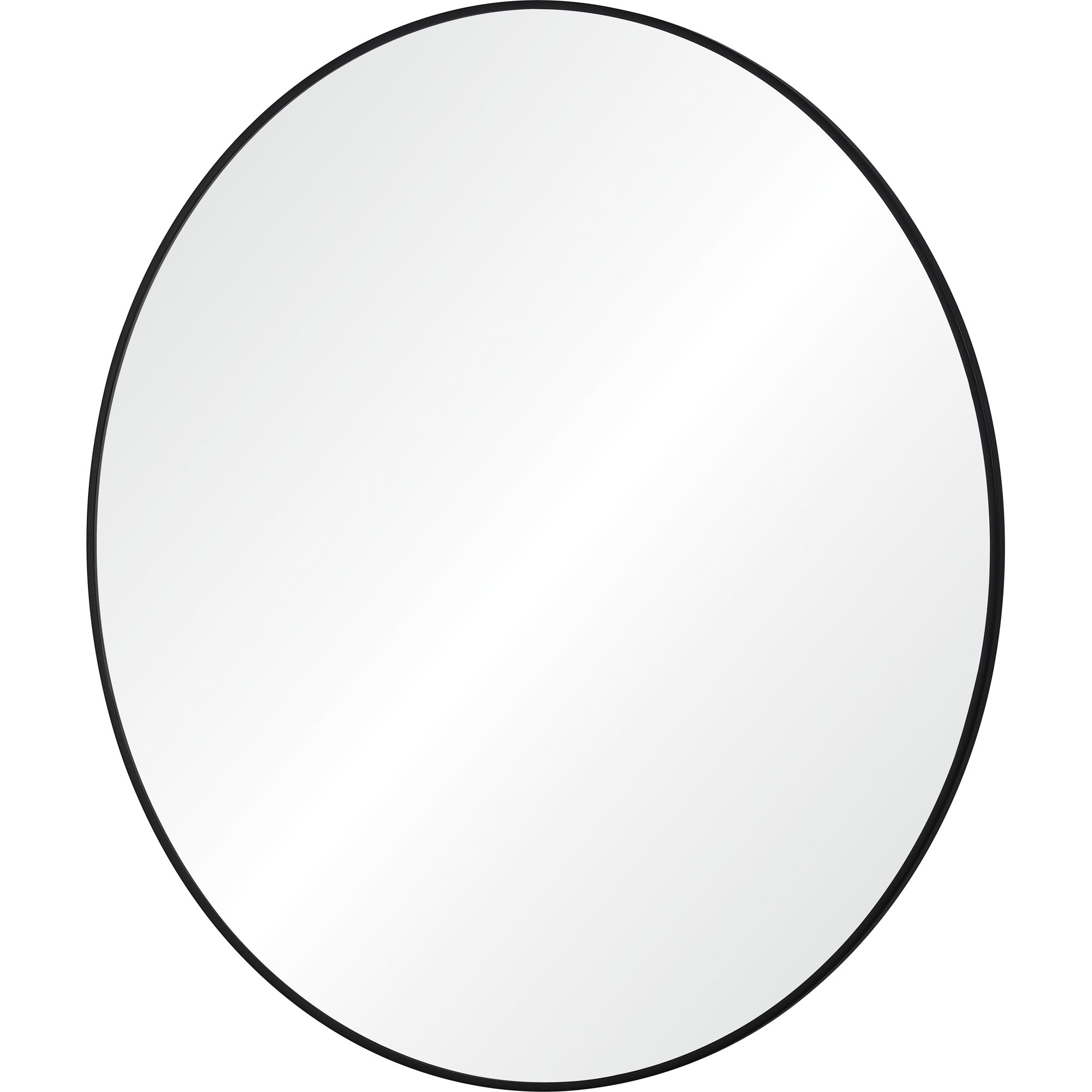Posadas Wall Mirror, circular shape featuring a minimalist black border and bright reflective glass.
