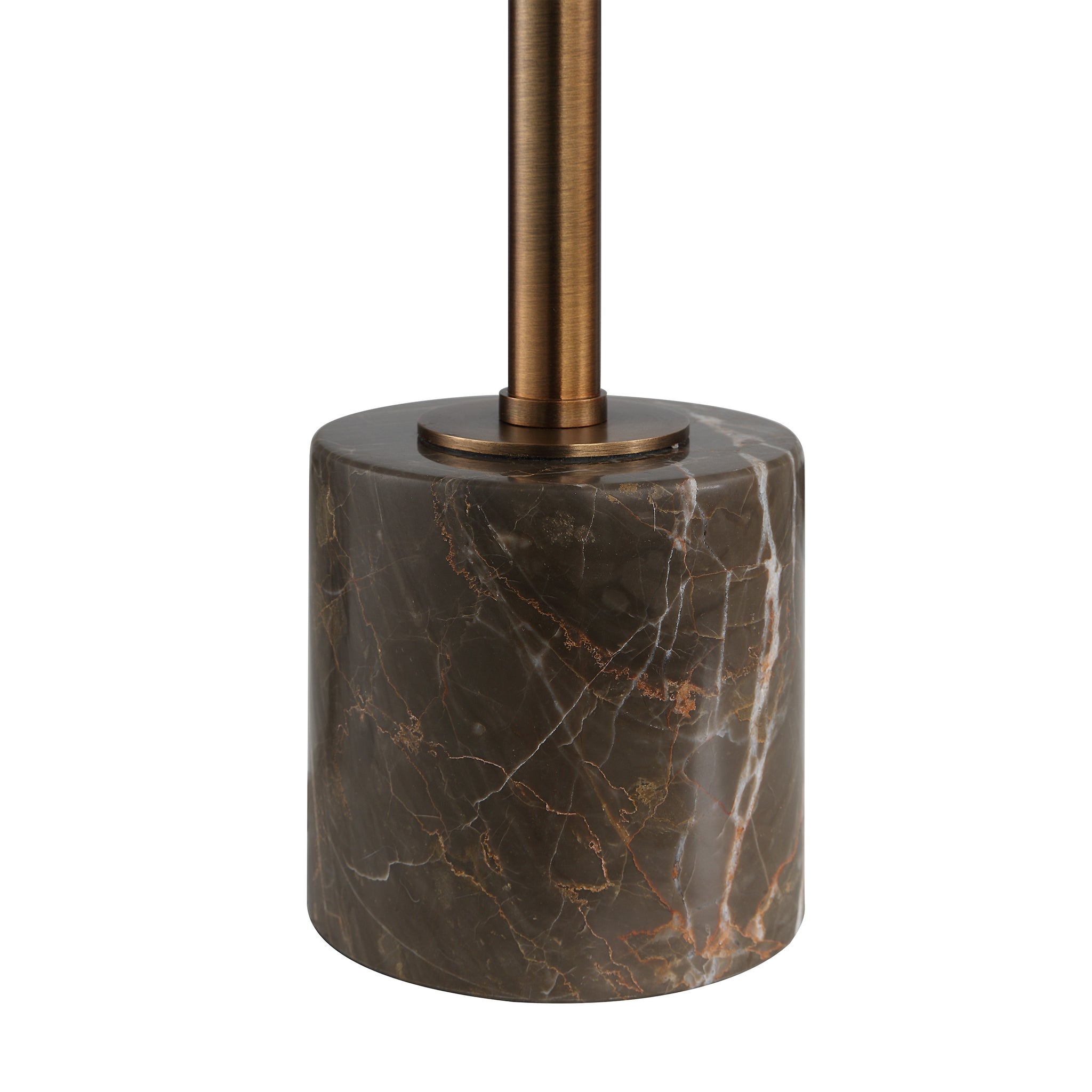 Close-up of Gusle Table Lamp's marble base with bronze accents, highlighting its elegant design.