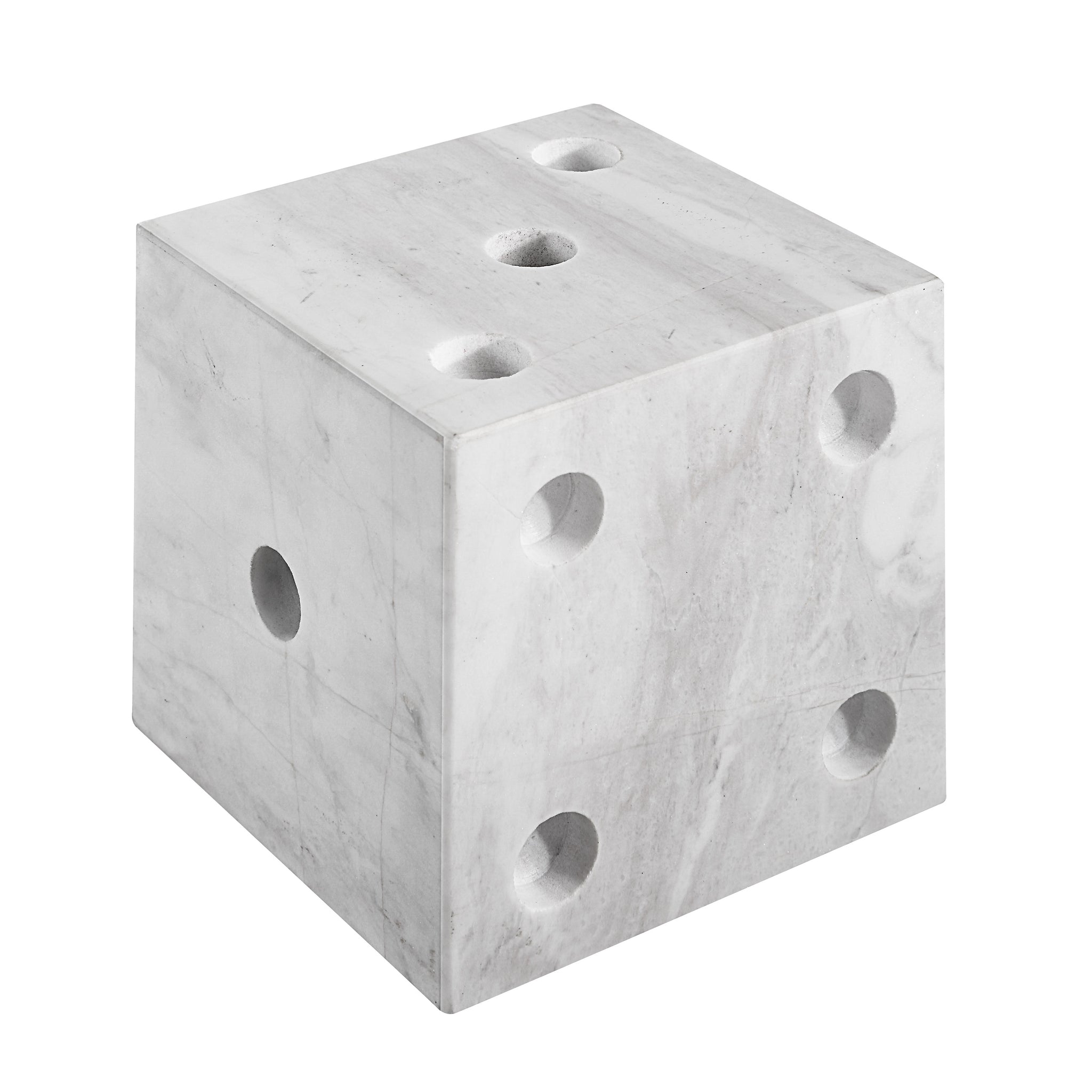 Dylon statue, white marble cube with drilled holes, stylish decor piece