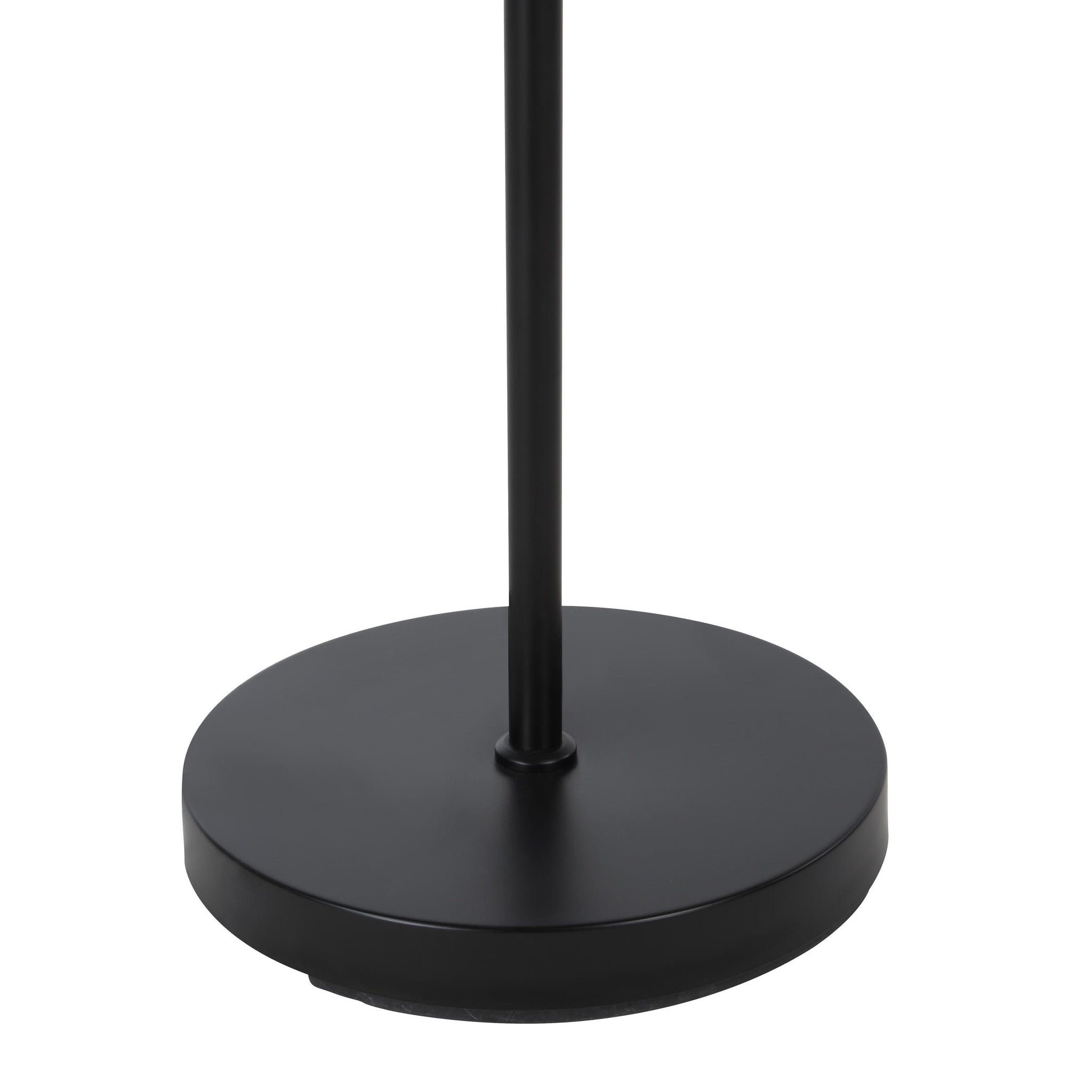 Nottingham black floor lamp base with a round, flat design and a sleek, minimalist metal pole.