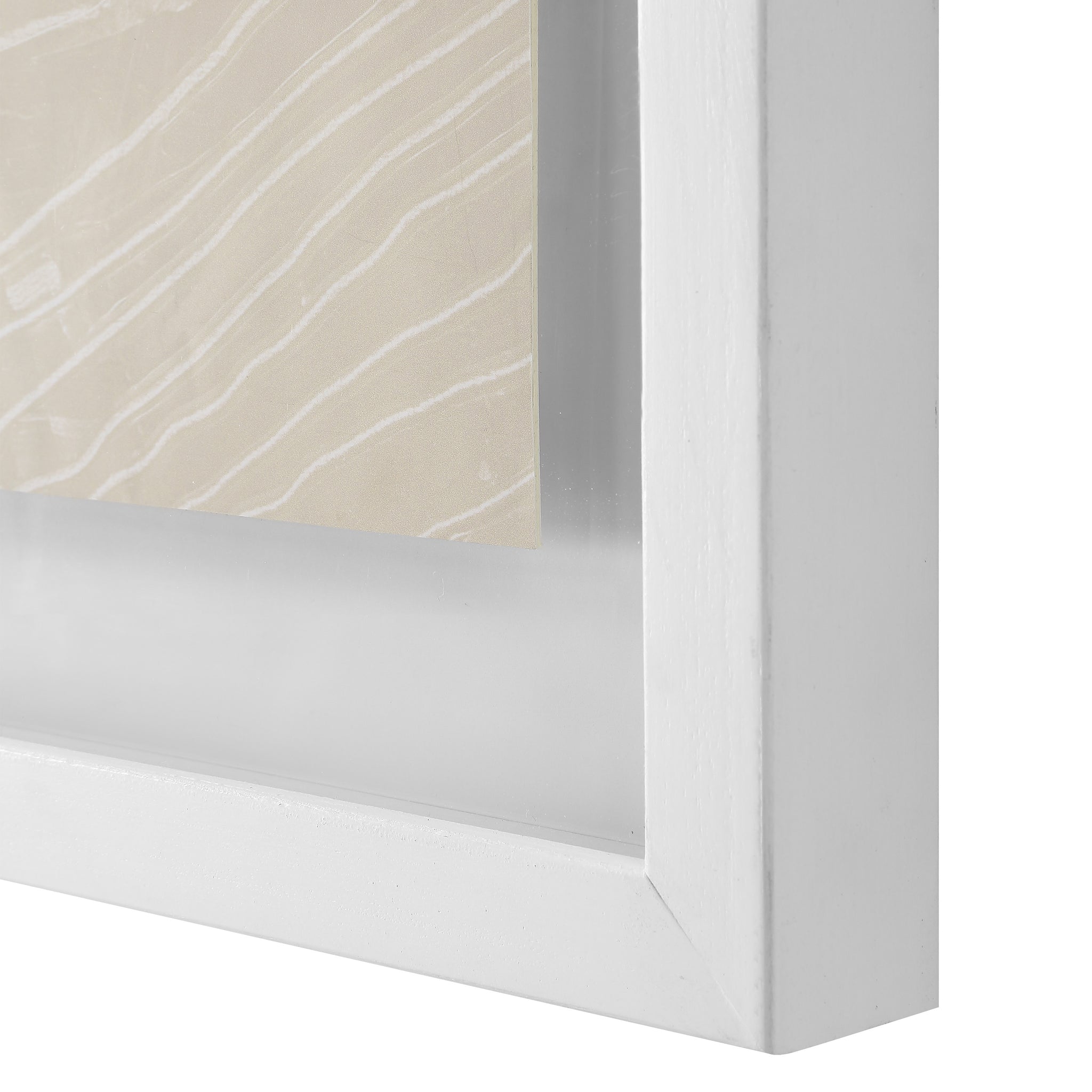 Close-up of Marlon wall art showing a textured beige design in a white frame.