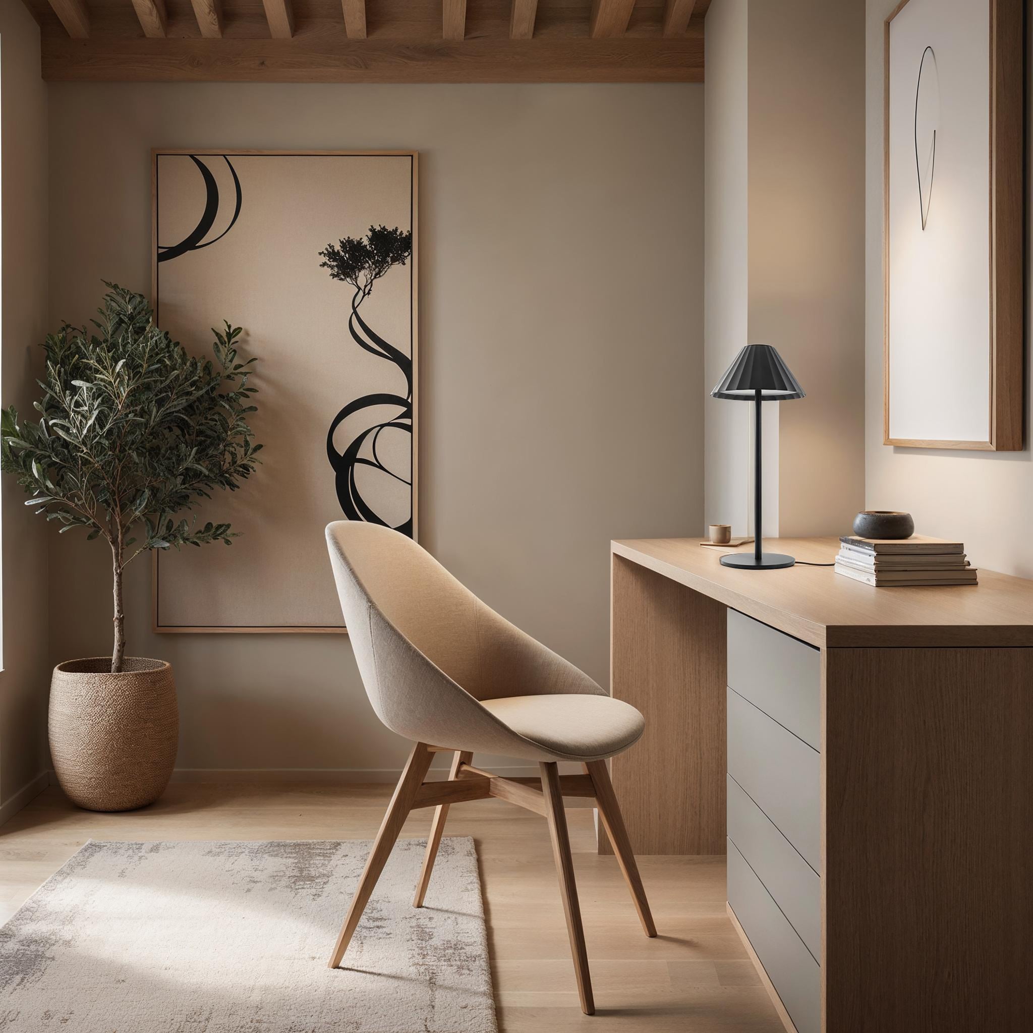 Giada Table Lamp by Renwil in a cozy interior, paired with a modern chair and art