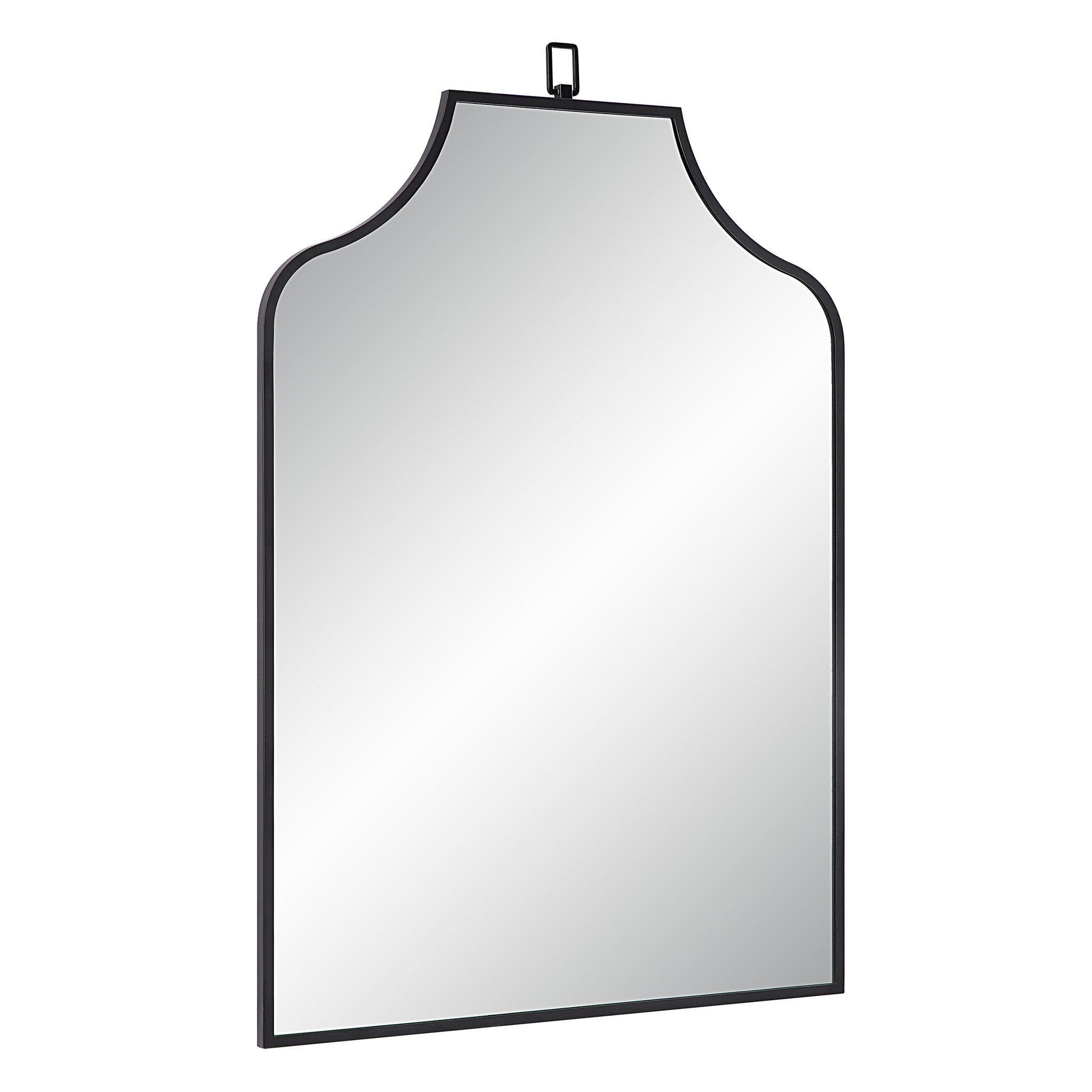Breda Wall Mirror angled view showcasing its black frame and arch top.