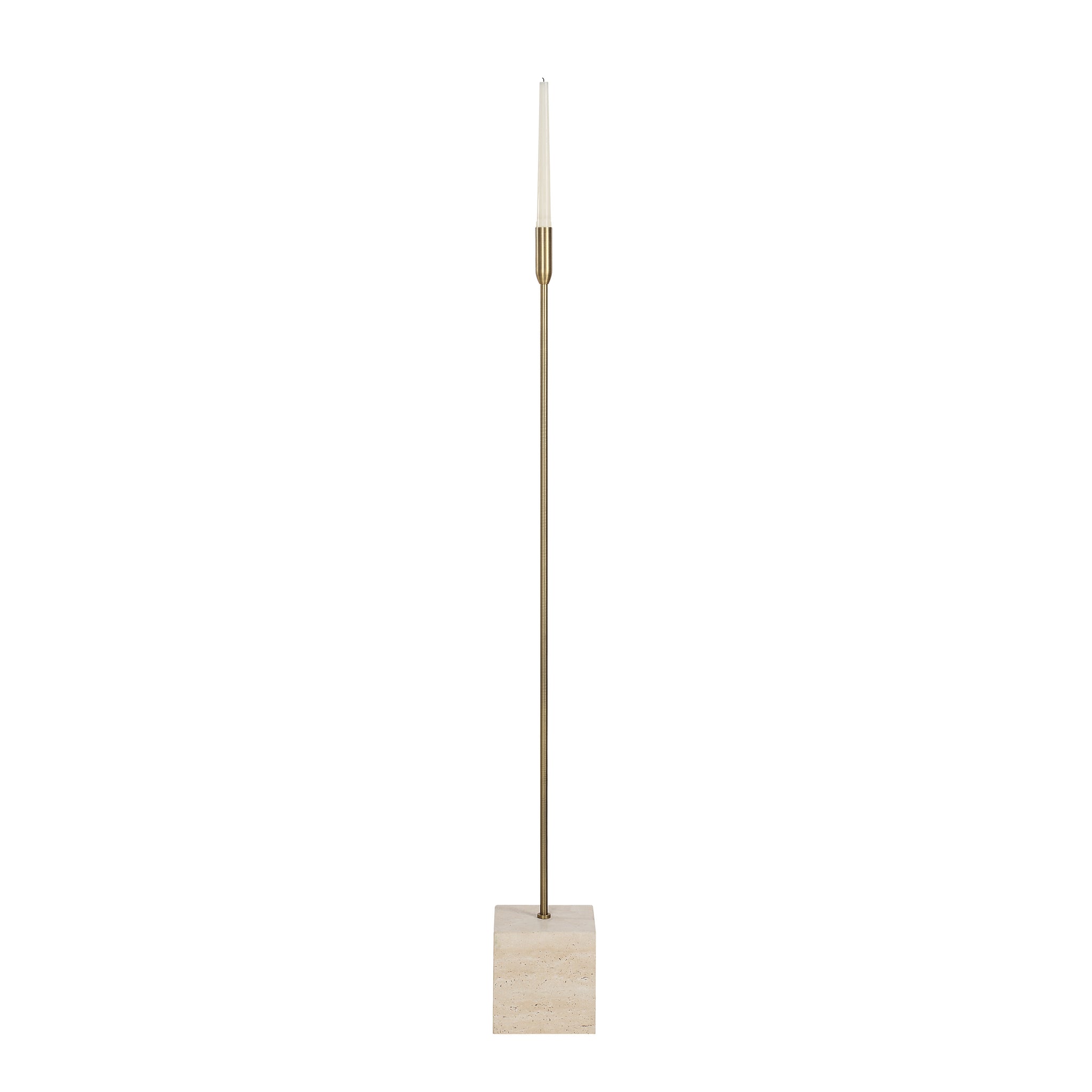 Chambers candle holder by Renwil, featuring a tall brass stem and a square stone base.