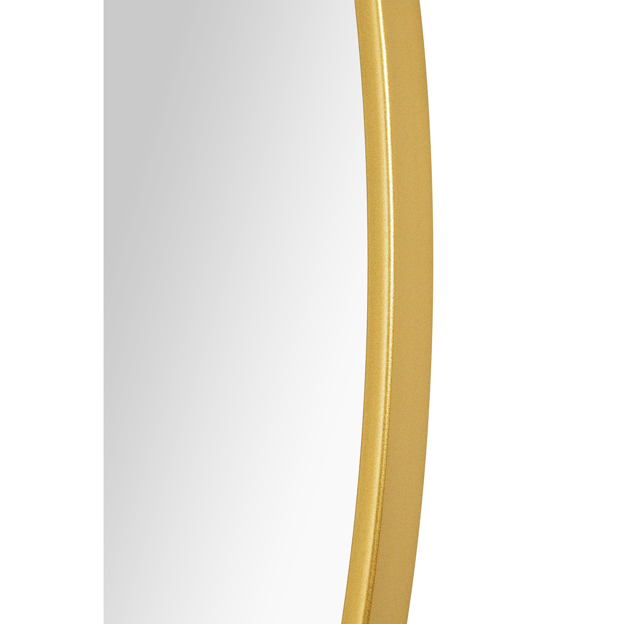 Alegre Wall Mirror featuring a sleek, curved gold frame with a reflective surface, showcasing a modern design.