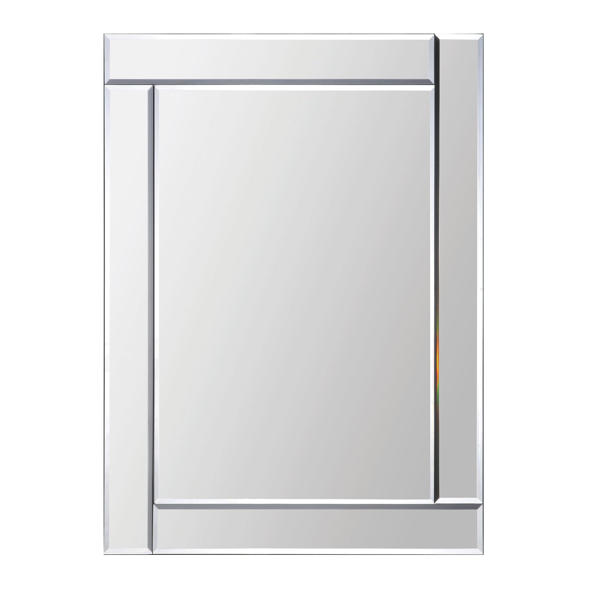 Adan Wall Mirror with a sleek rectangular design and polished edges, reflecting light.