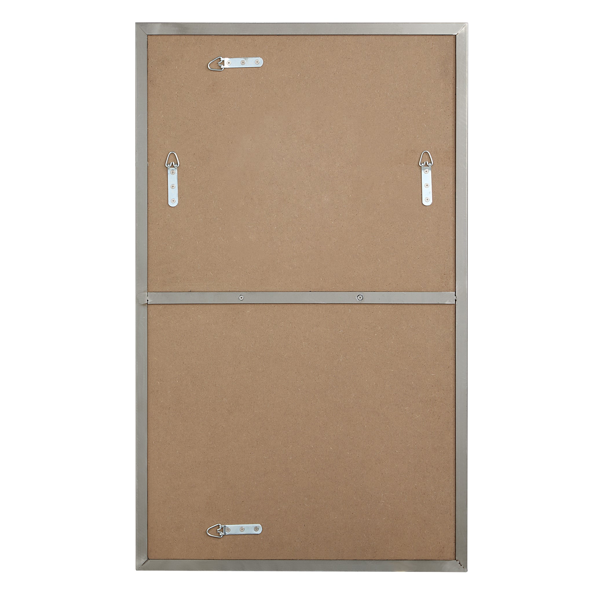 Back view of Spili mirror by Renwil, featuring a brown backing and metal hardware