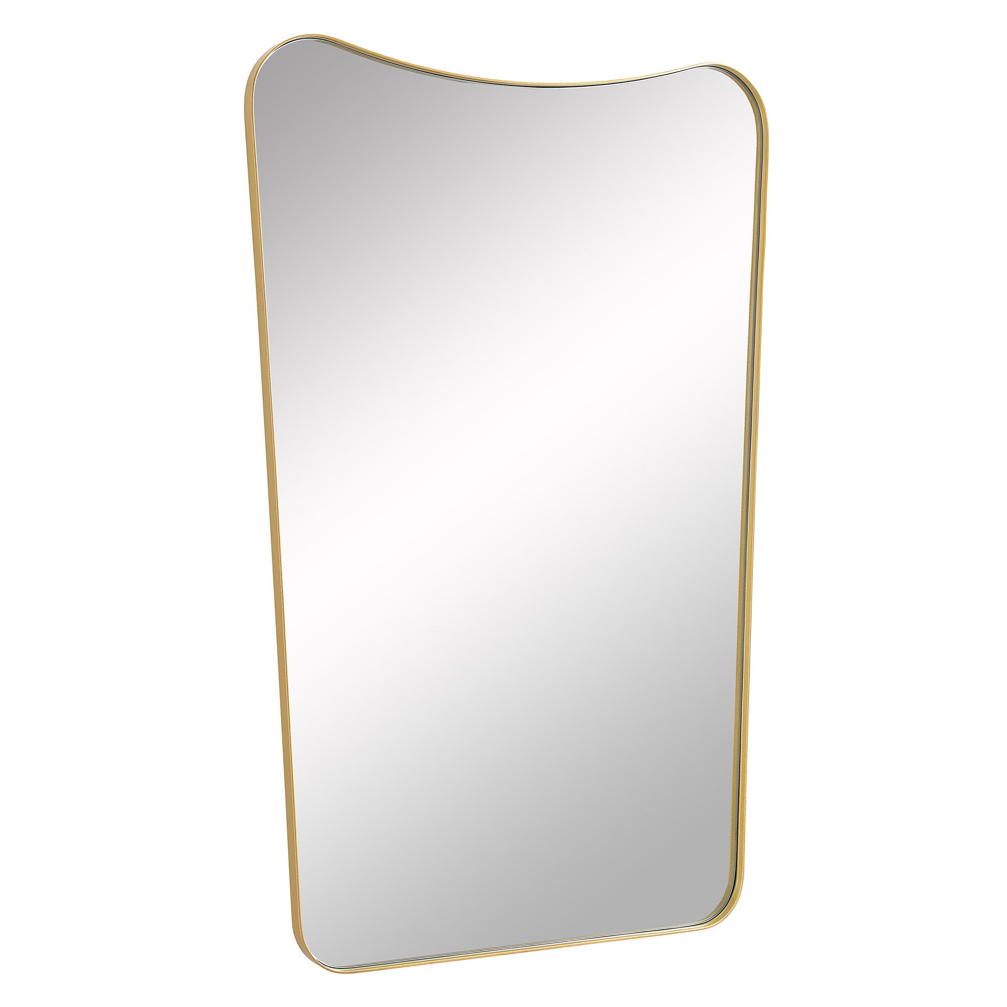Artesia Wall Mirror featuring a gold frame and smooth edges, angled view.