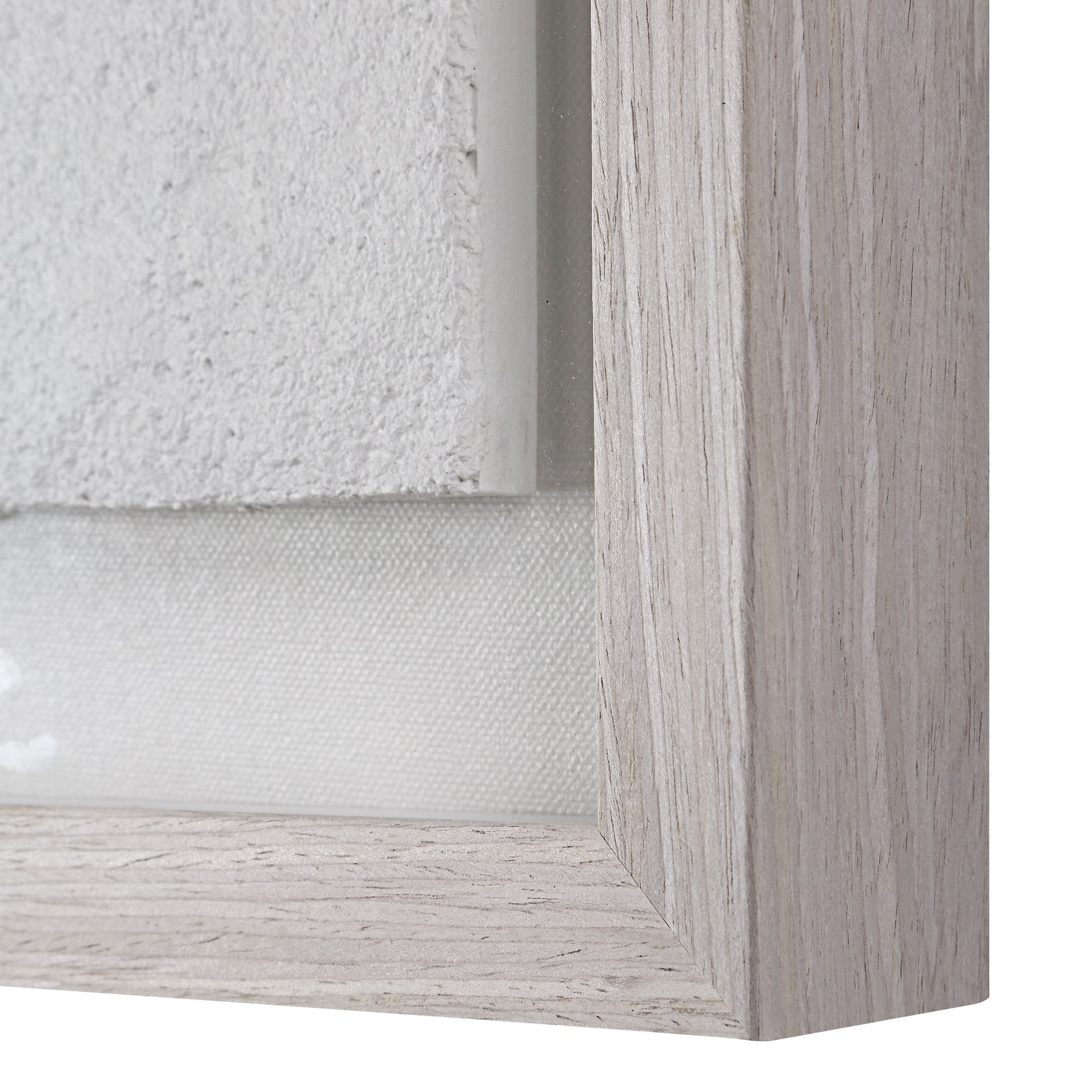 Close-up of Arches wall art by Renwil showing the light wood frame and textured white surface
