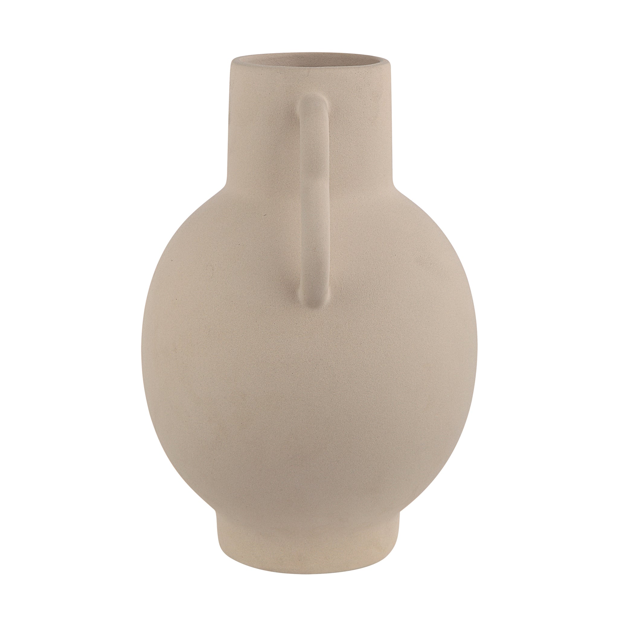Monet Vase in a soft beige color, made of textured ceramic with a rounded body and a side handle.