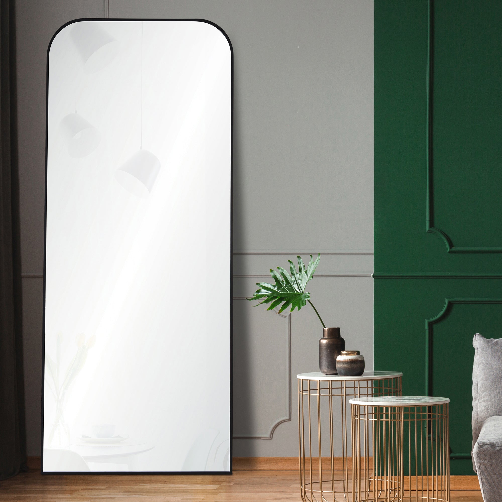 Mandret mirror by Renwil in a modern interior, featuring a black frame and a stylish backdrop.