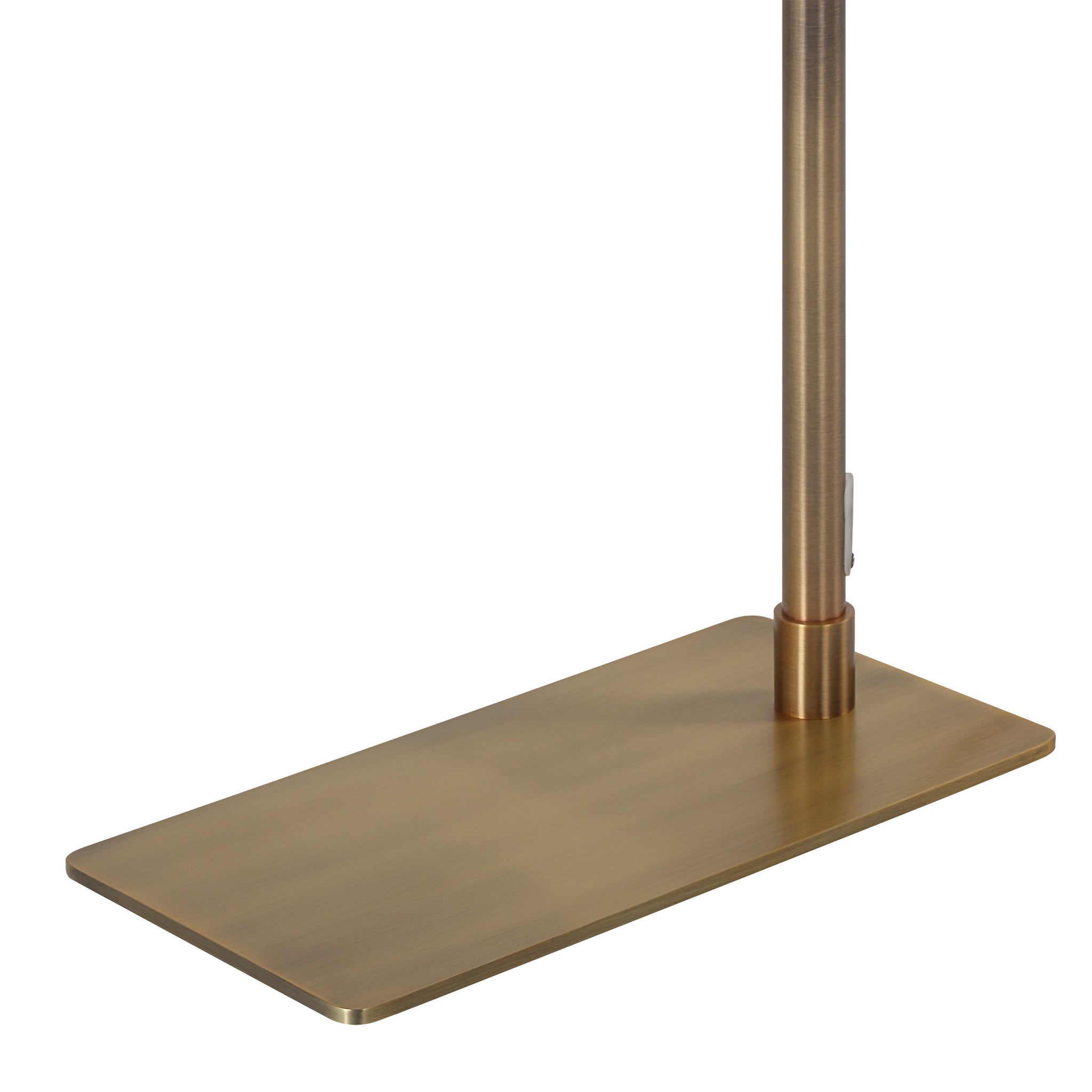 Kane floor lamp with a sleek, brushed brass base and pole, featuring a rectangular base design.