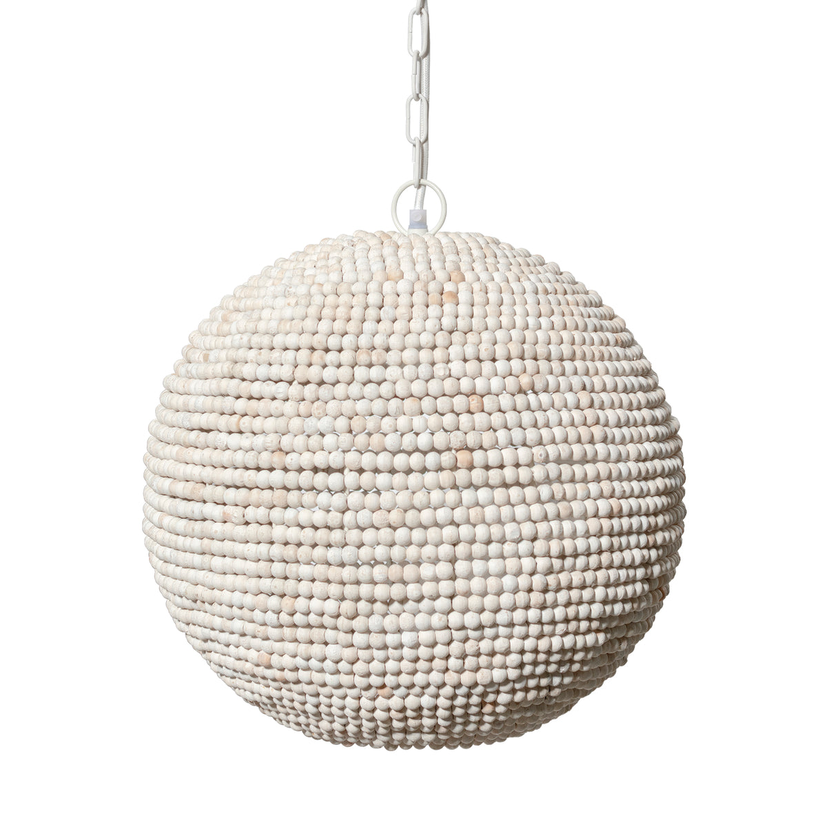 Theta White-Washed Wood Beaded Pendant Light — a Mercana pendant light at Laurie Yapp Home.