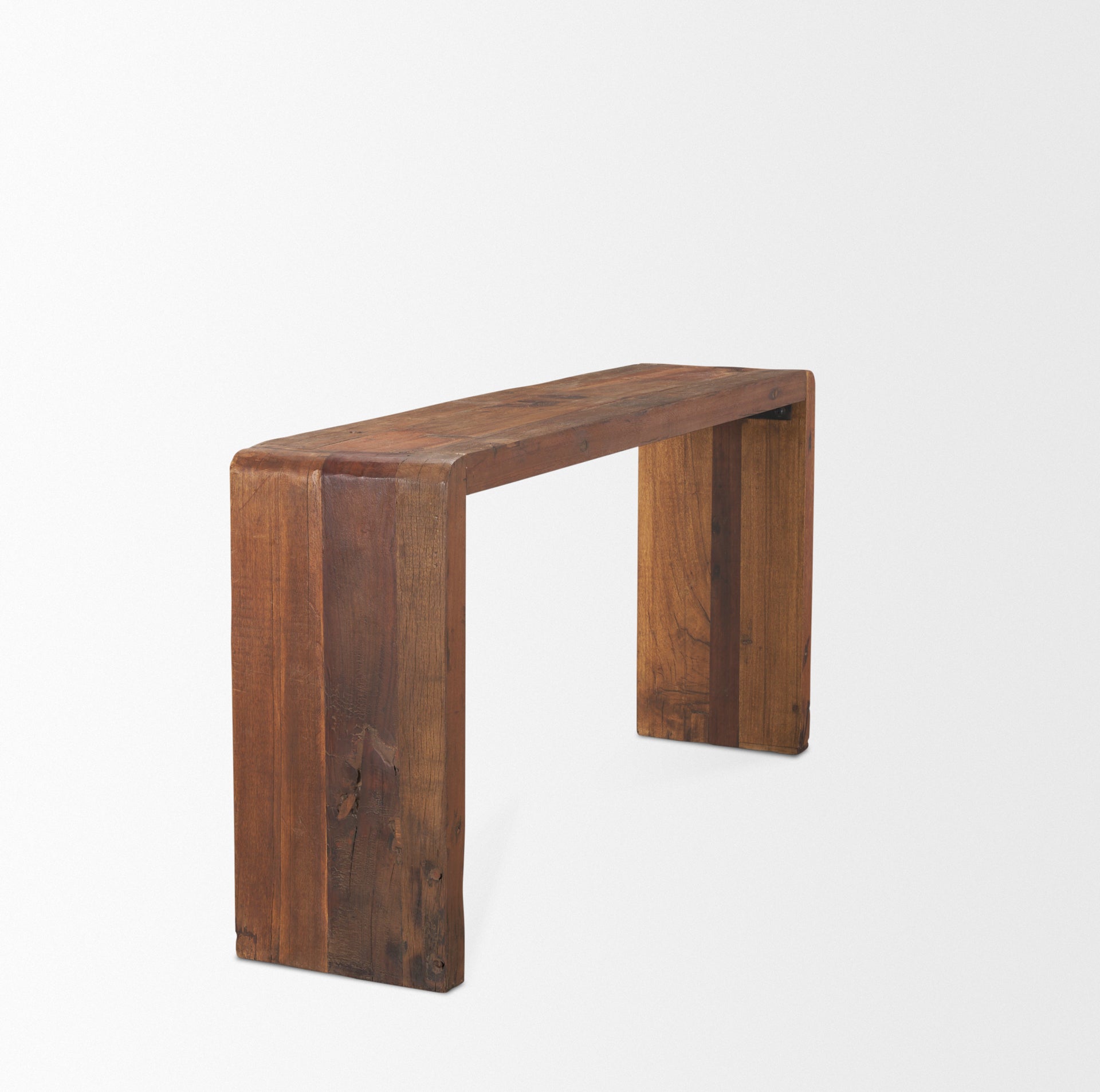 Profile view of the Estelle Rustic Brown Reclaimed Wood Console Table.