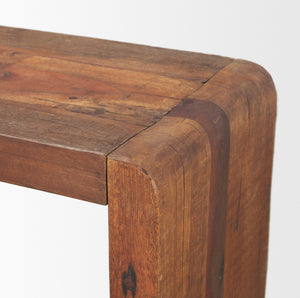Estelle Rustic Brown Reclaimed Wood Console Table viewed from the side.