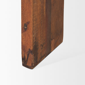 Estelle Rustic Brown Reclaimed Wood Console Table shown from a different angle to reveal its silhouette.