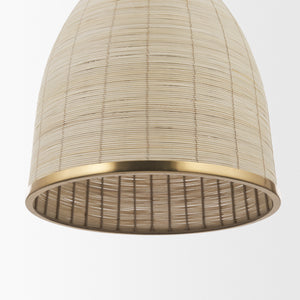Saliha Cane w/ Brass Metal Pendant Light shown from a different angle to reveal its silhouette.