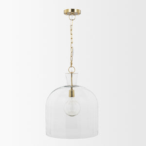 Sadah Large Clear Blown Glass w/ Gold Metal Pendant Light shown from another angle.