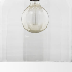 Sadah Large Clear Blown Glass w/ Gold Metal Pendant Light shown from a different angle to reveal its silhouette.