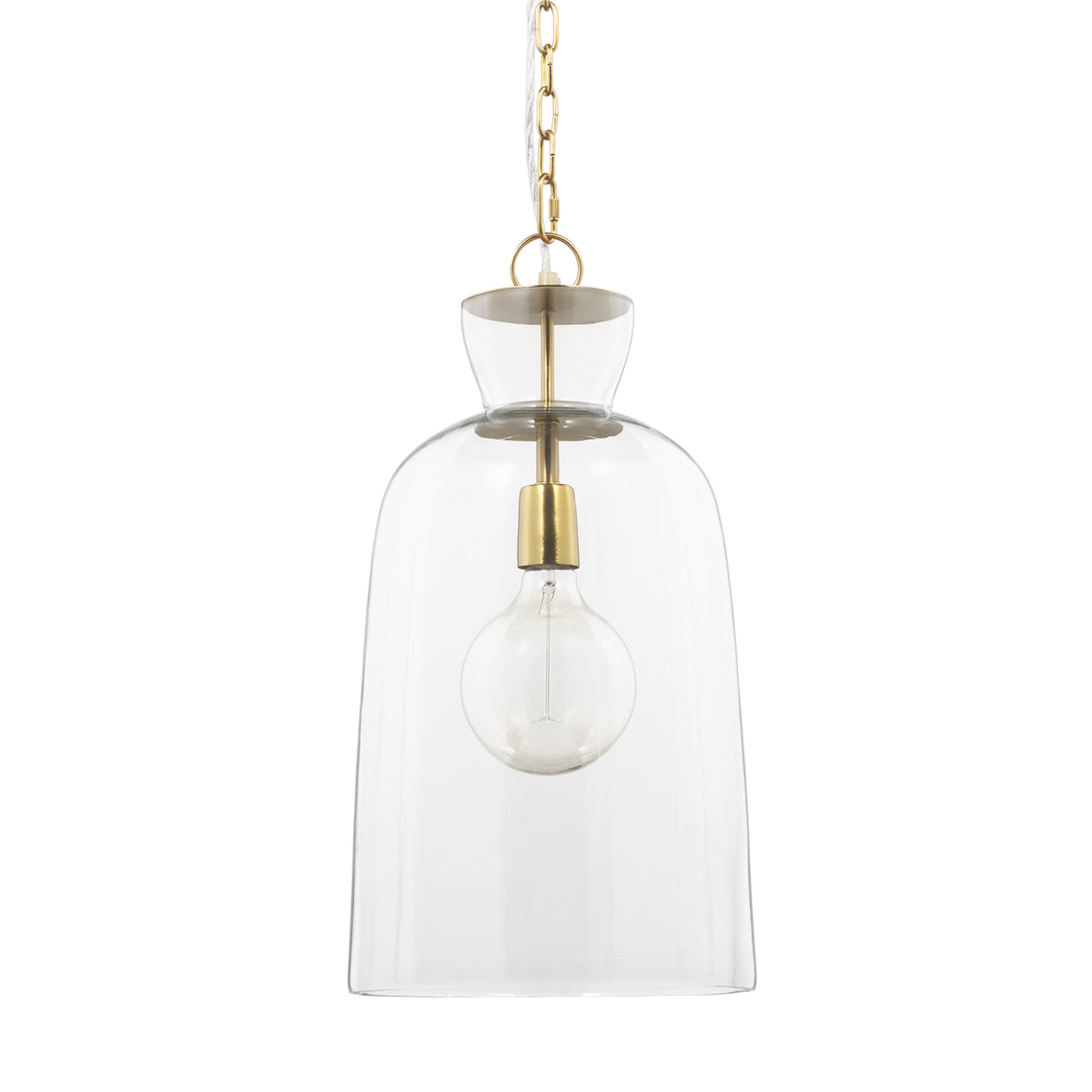 Sadah Tall Clear Blown Glass w/ Gold Metal Pendant Light — a Mercana pendant light at Laurie Yapp Home.