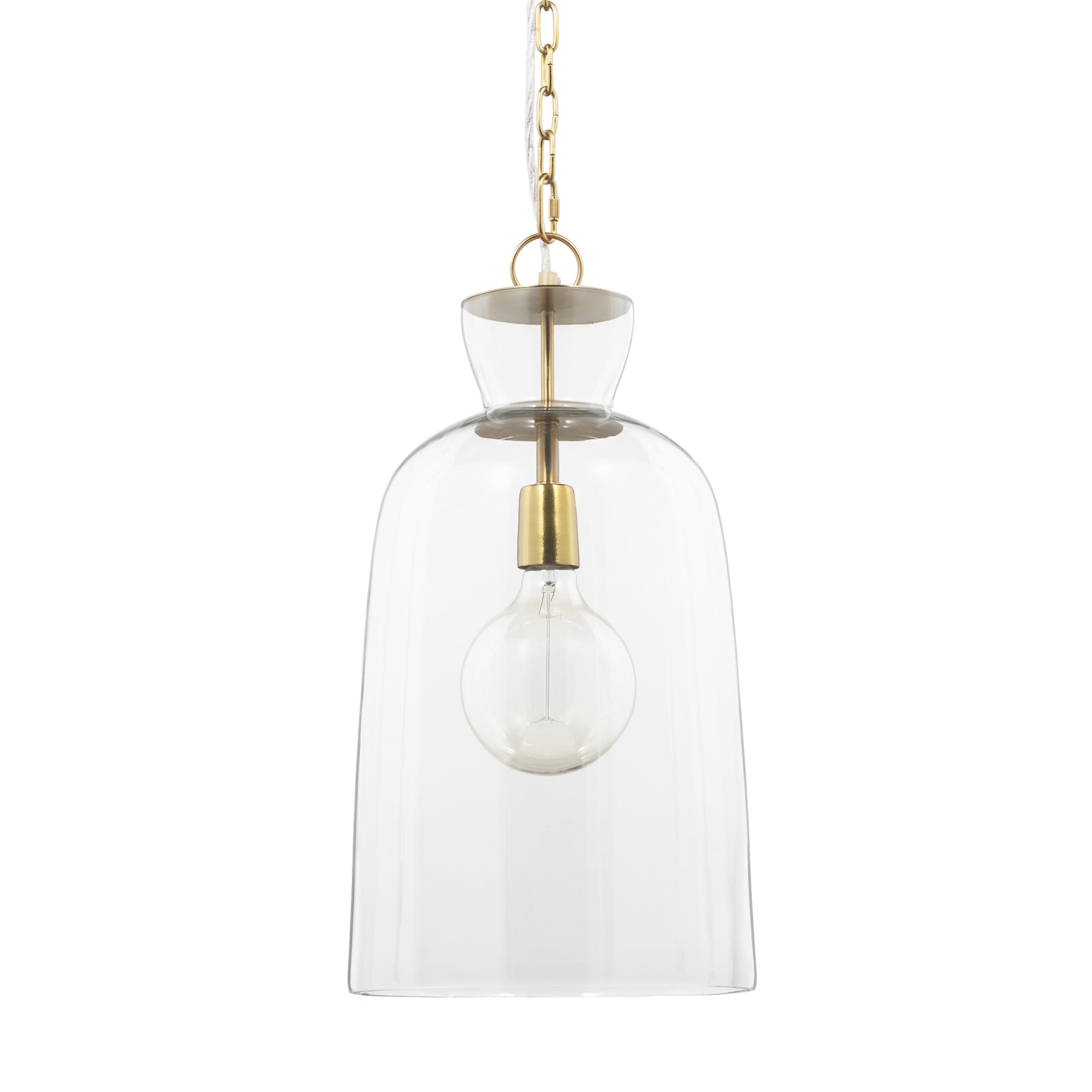 Sadah Tall Clear Blown Glass w/ Gold Metal Pendant Light — a Mercana pendant light at Laurie Yapp Home.