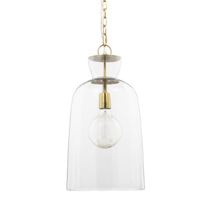 Sadah Tall Clear Blown Glass w/ Gold Metal Pendant Light — a Mercana pendant light at Laurie Yapp Home.