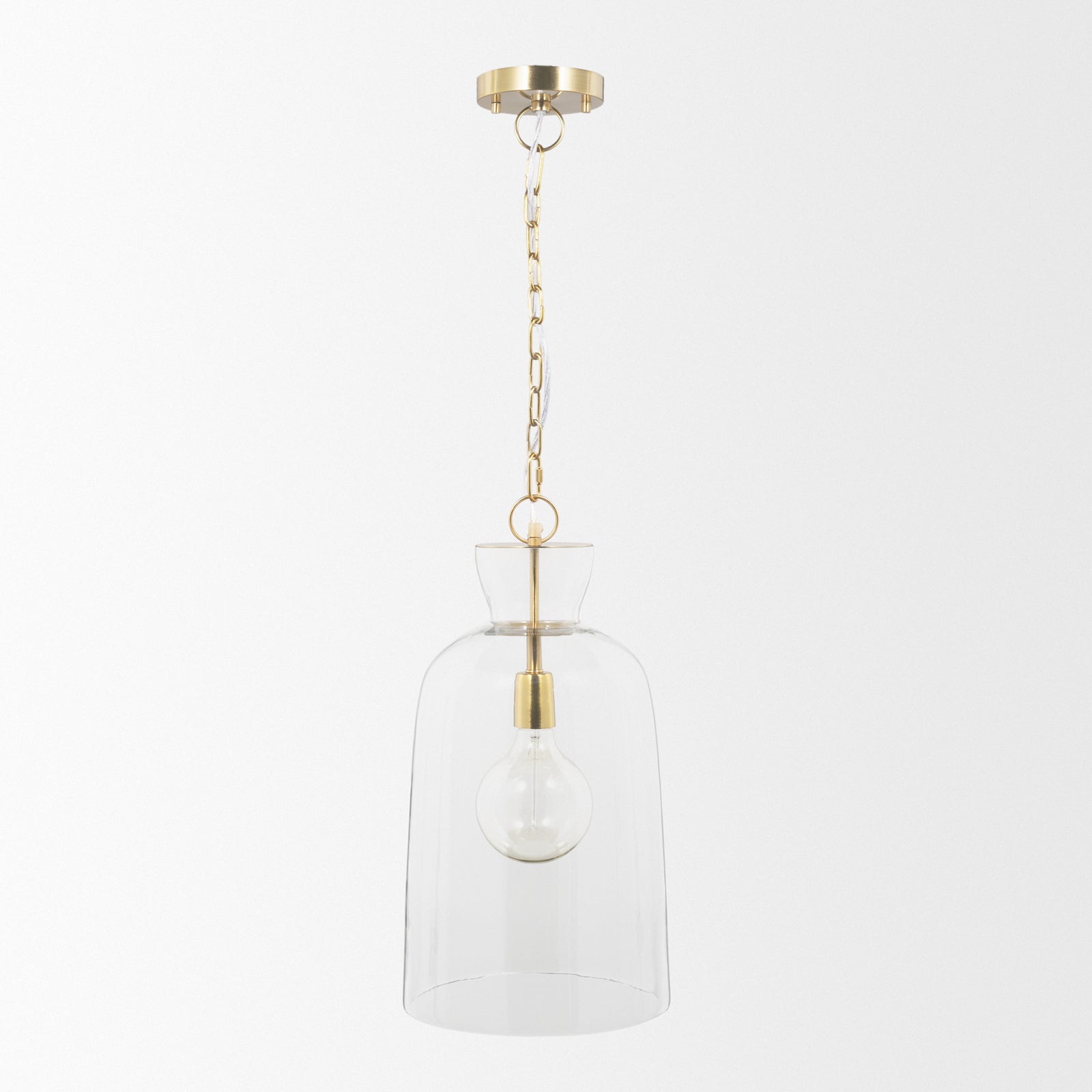 Sadah Tall Clear Blown Glass w/ Gold Metal Pendant Light — a Mercana pendant light at Laurie Yapp Home.