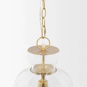 Sadah Tall Clear Blown Glass w/ Gold Metal Pendant Light viewed from the side.