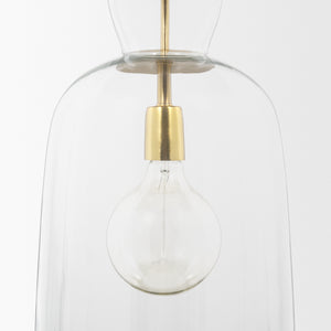 Sadah Tall Clear Blown Glass w/ Gold Metal Pendant Light shown from another angle.