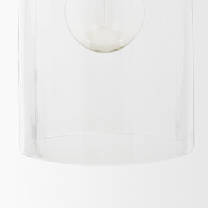 Sadah Tall Clear Blown Glass w/ Gold Metal Pendant Light shown from a different angle to reveal its silhouette.