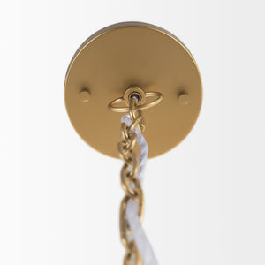 Profile view of the Sanne Antiqued Gold Metal w/ Silver Foil Large Pendant Light.